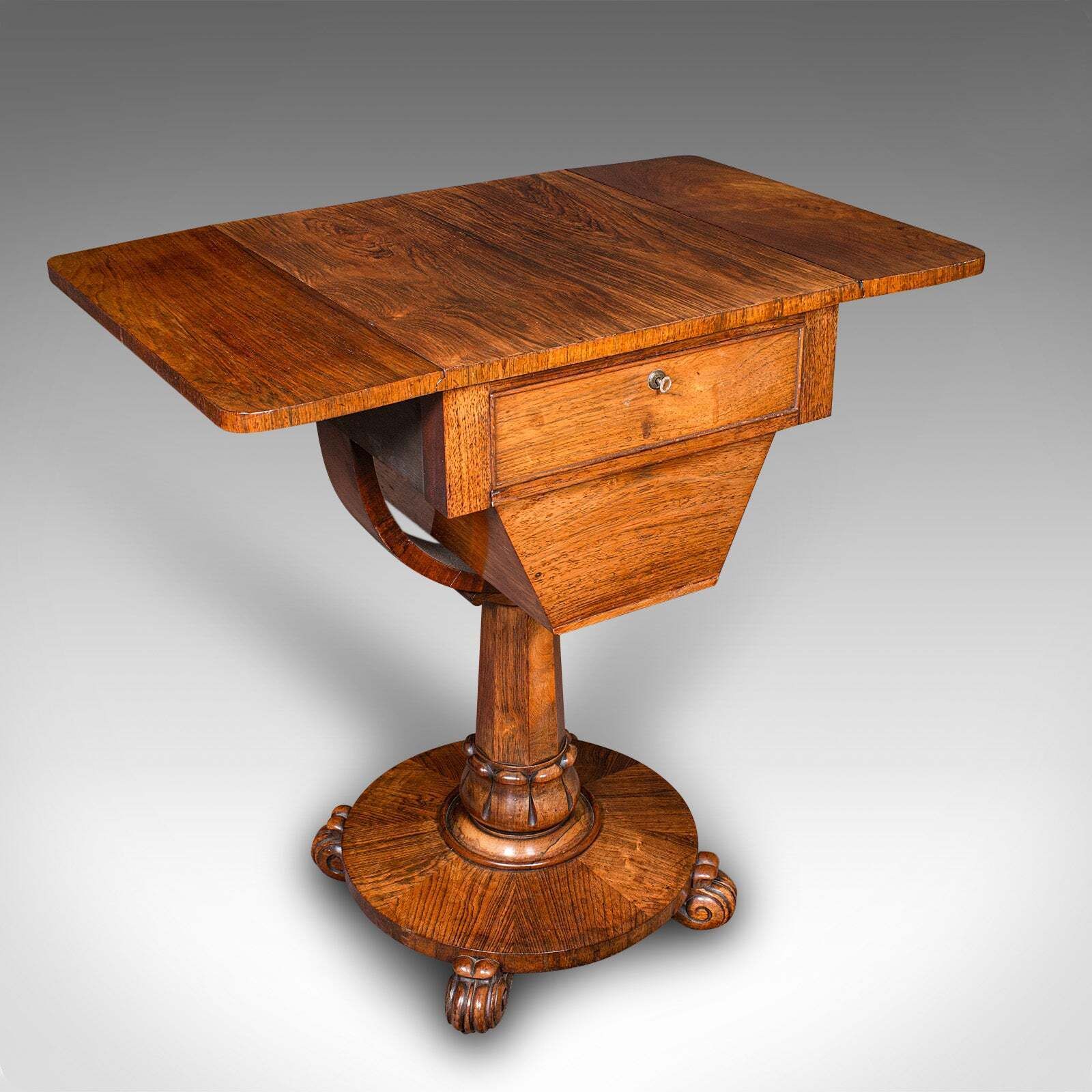 Antique Ladies Work Table, English, Drop Leaf, Sewing, Games, William IV, C.1835