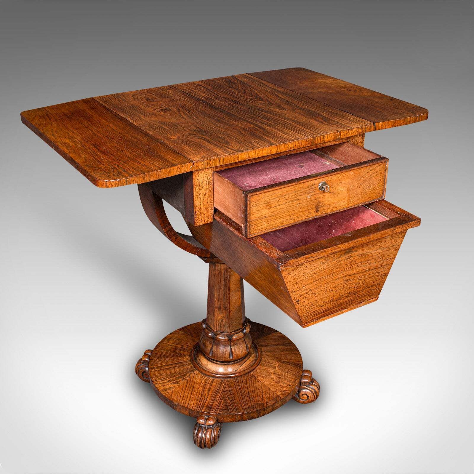 Antique Ladies Work Table, English, Drop Leaf, Sewing, Games, William IV, C.1835 photo furniture
