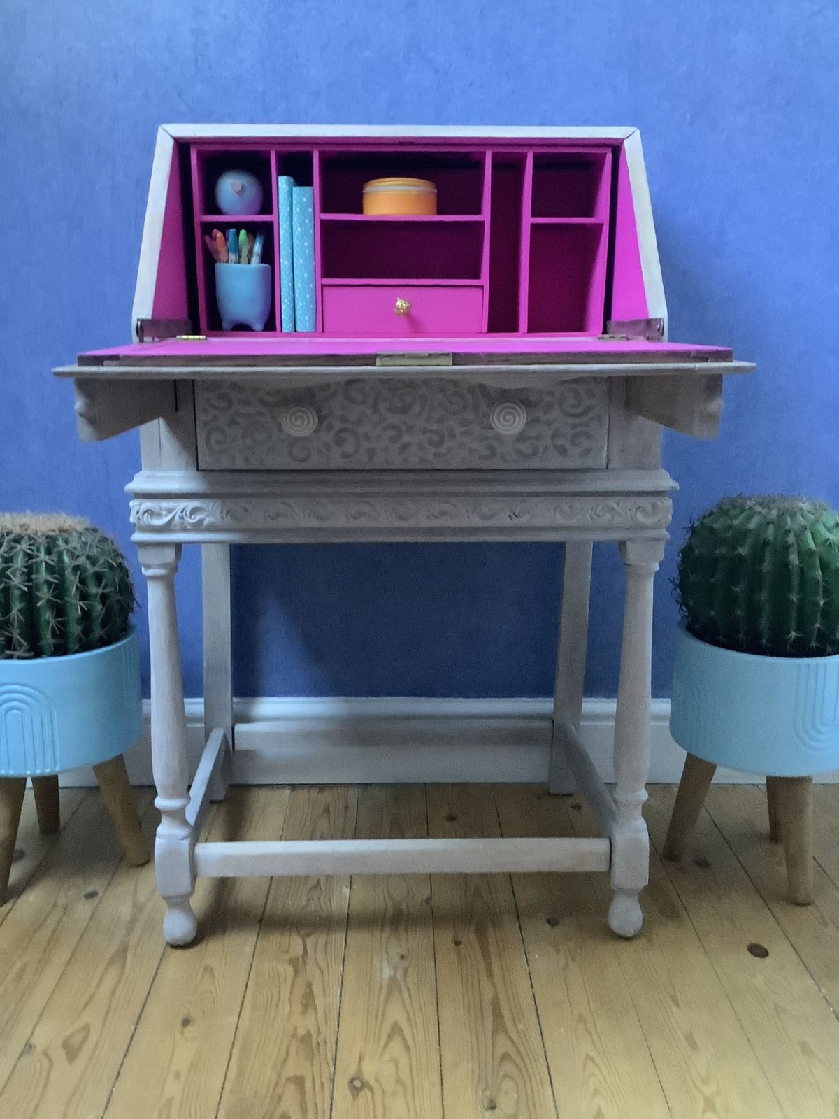 1930 Upcyled Winged Shabby Chic Secretary Desk photo furniture