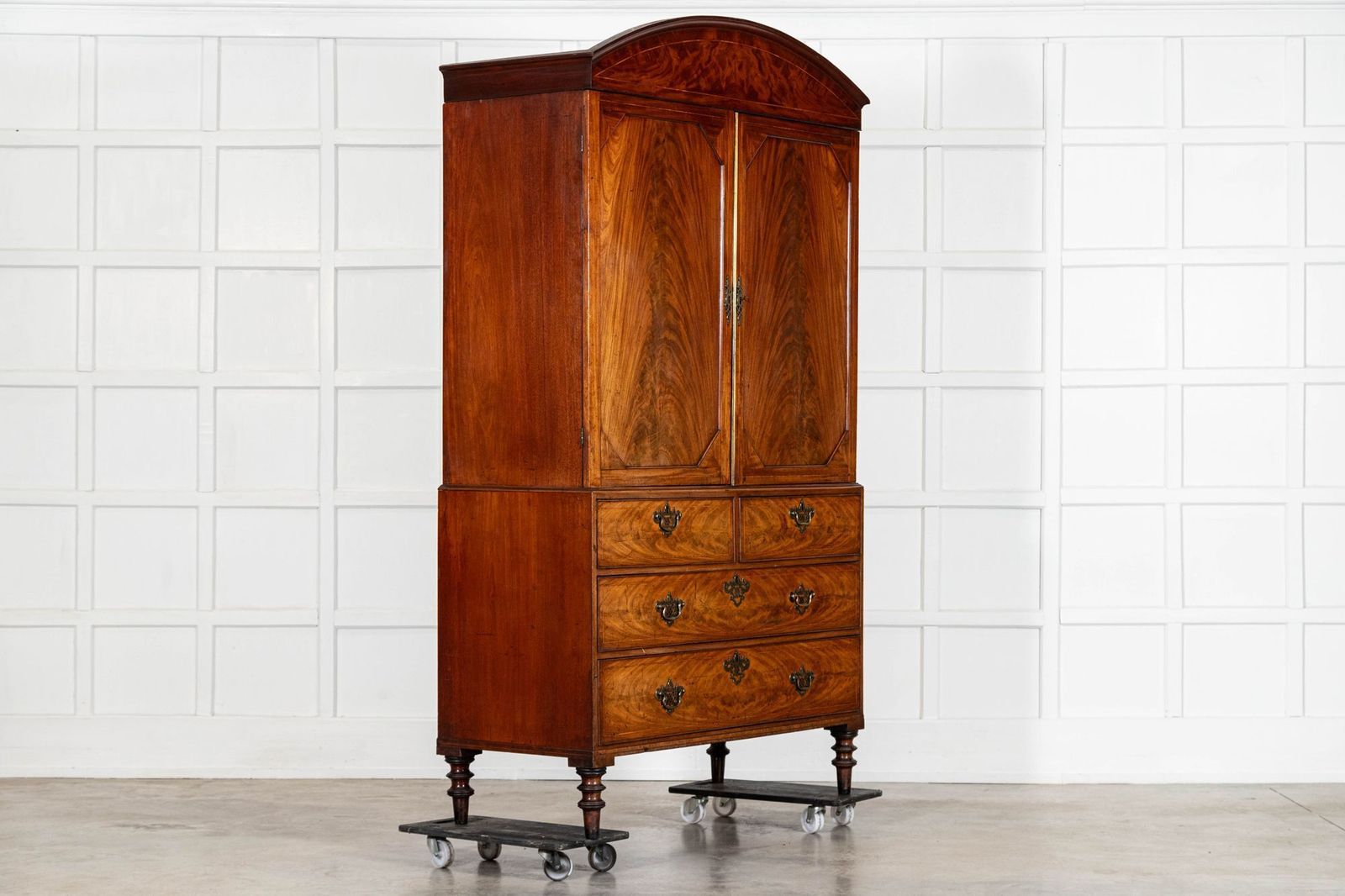 Georgian English Arched Mahogany Inlaid Linen Press photo for sale