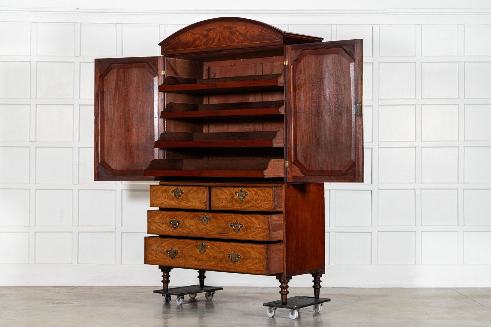 Georgian English Arched Mahogany Inlaid Linen Press photo vinterior