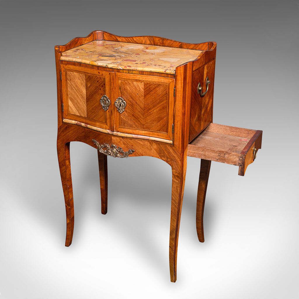 Antique Side Table, Italian, Kingwood, Marble, Bedside Nightstand, Victorian photo for sale