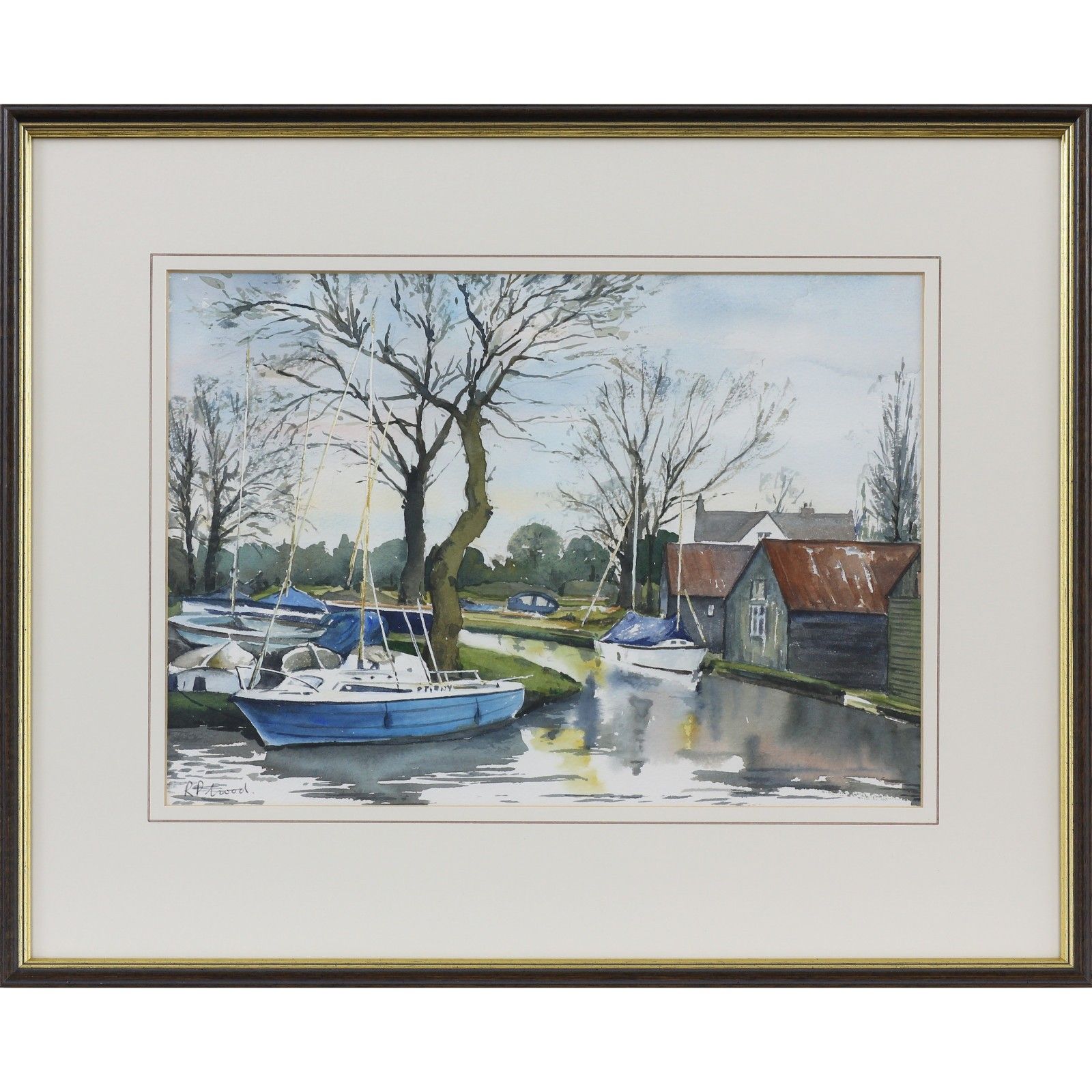 Watercolour By R P Good. Titled 'Norfolk Broads In Winter'