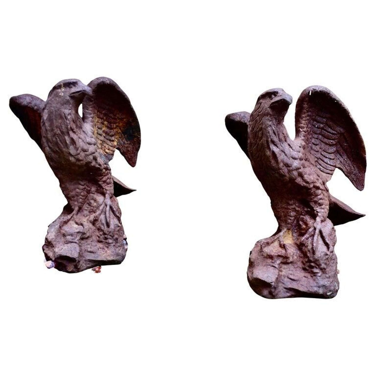 2 Old Weathered Cast Iron Eagle Statues.
