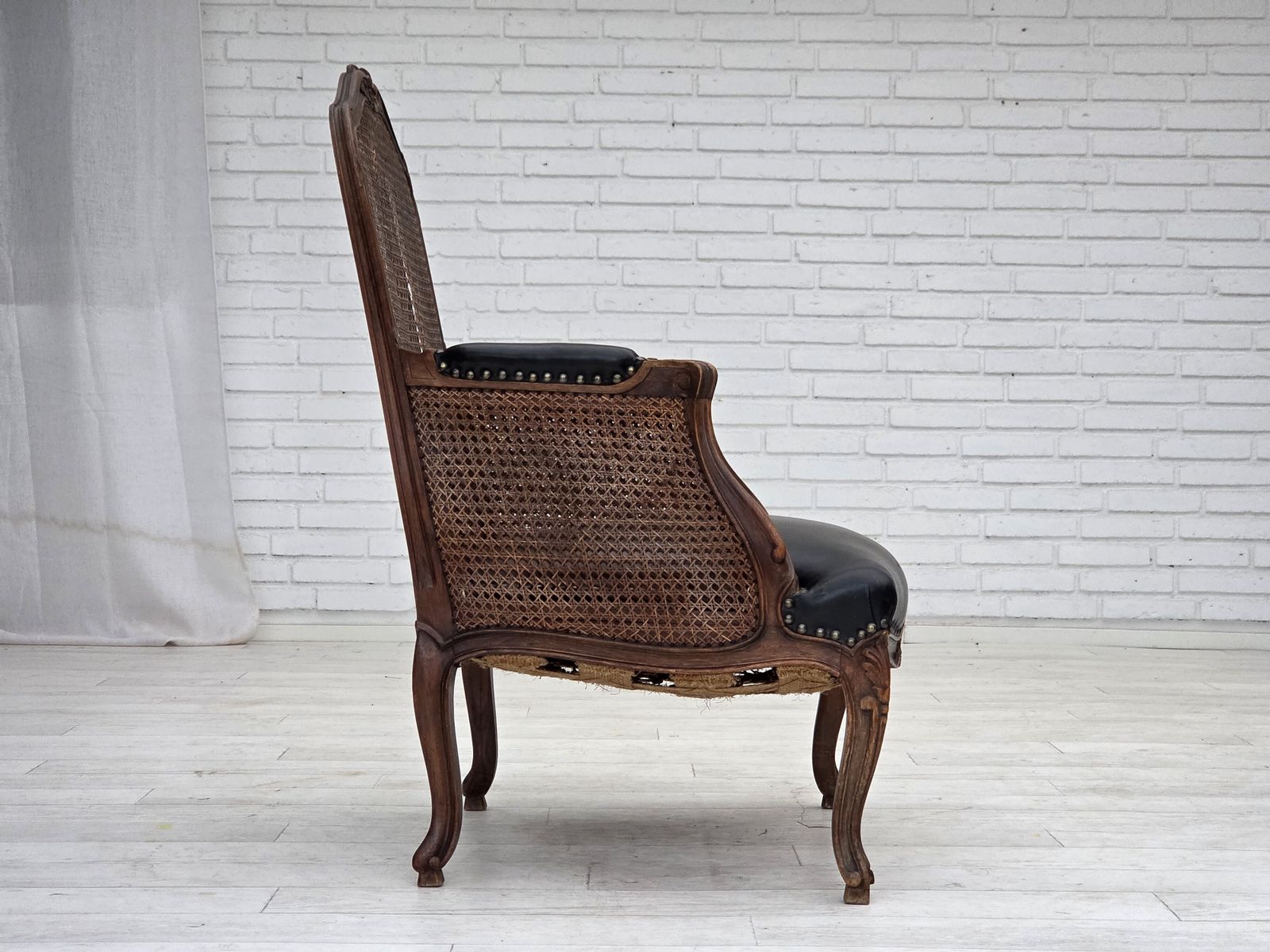 1930s, Danish Armchair, Furniture Leather, Ash Wood, Furniture Mesh, Reupholstered. photo for sale