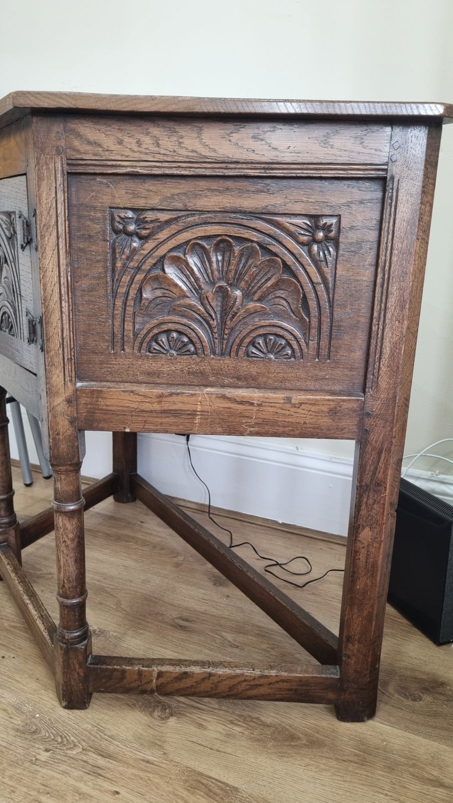 N.H. Chapman Siesta English Carved Oak Credence Cabinet. photo buy