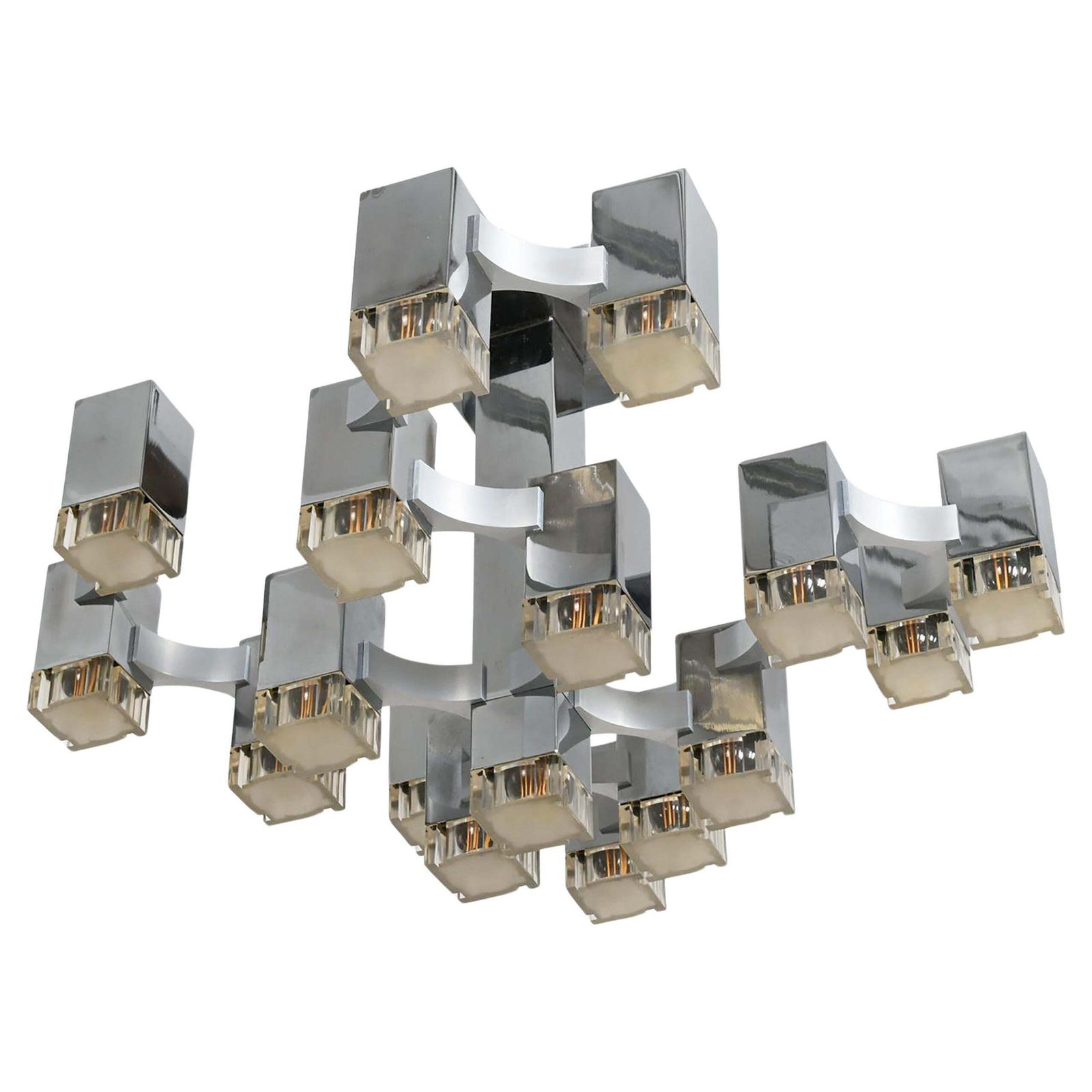 Large Gaetano Sciolari "Cubic" Chandelier Flush Mounth