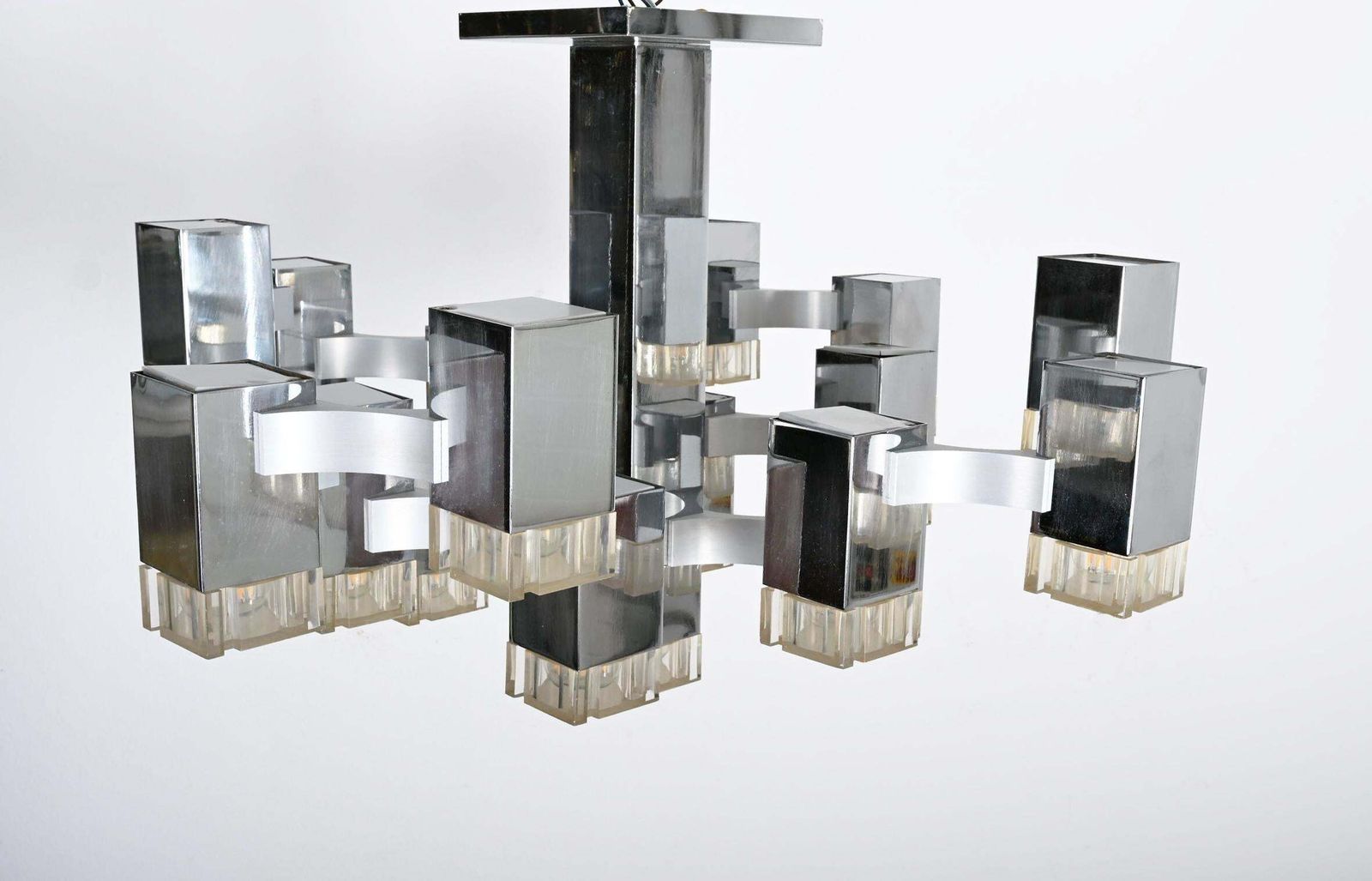 photo for sale Large Gaetano Sciolari "Cubic" Chandelier Flush Mounth