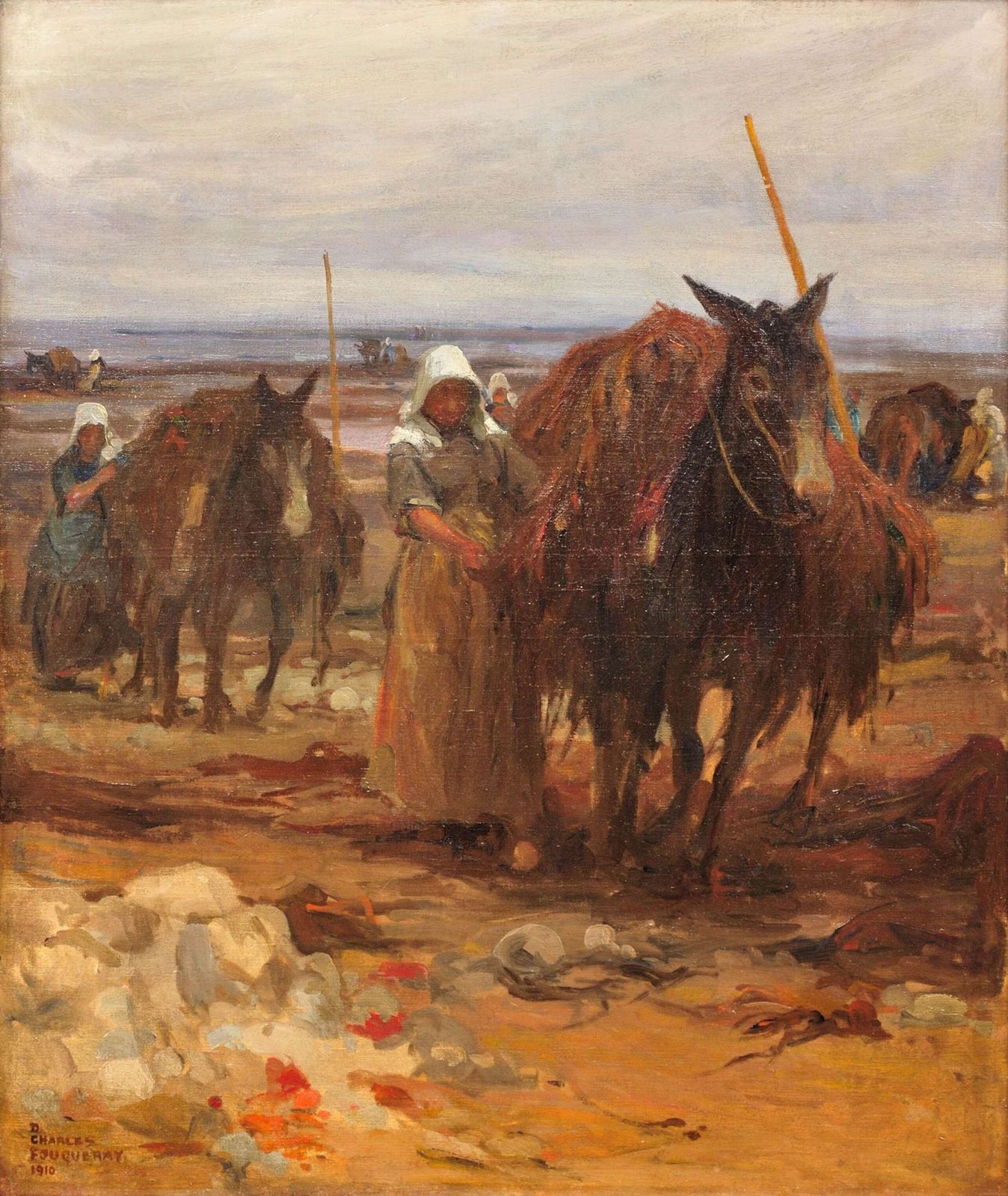 Charles Fouqueray 1869 To 1956. French. Ramasseurs De Goemon En Bretagne, 1910. Seaweed Gatherers In Brittany. Framed Breton Oil Painting. photo furniture