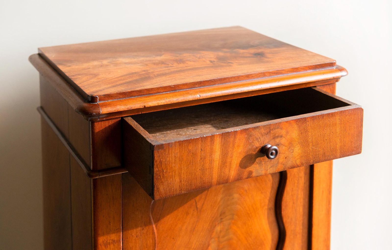 Furniture Antique Walnut Side Cabinet, 19th Century Wooden Chest With Drawer, Classic Victorian Bedside Table photo