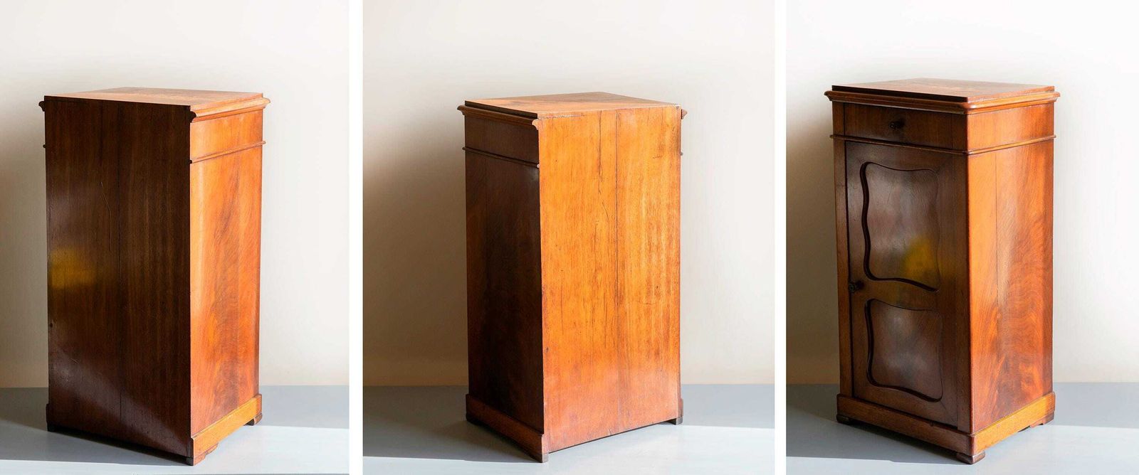 photo vinterior Antique Walnut Side Cabinet, 19th Century Wooden Chest With Drawer, Classic Victorian Bedside Table