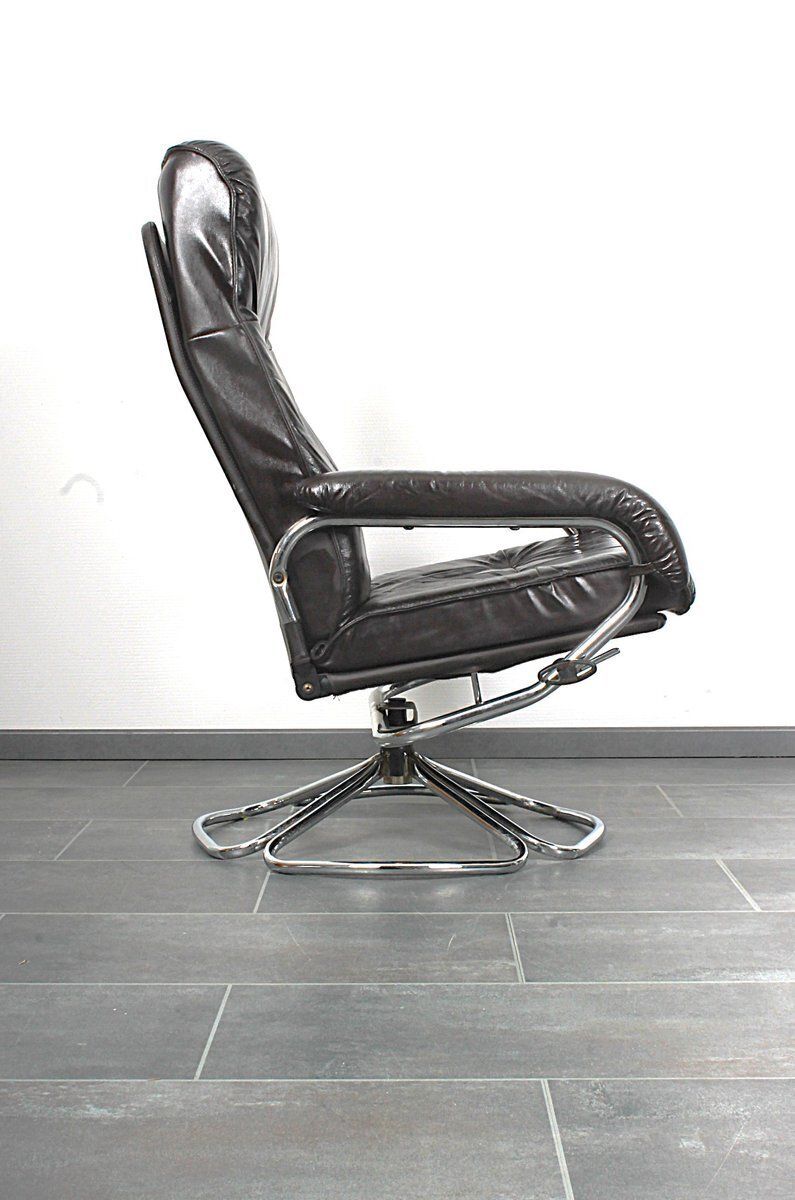 Set Of Lounge Chair And Ottoman In Dark Brown Leather, From Unico 1970s, Set Of 2 photo furniture