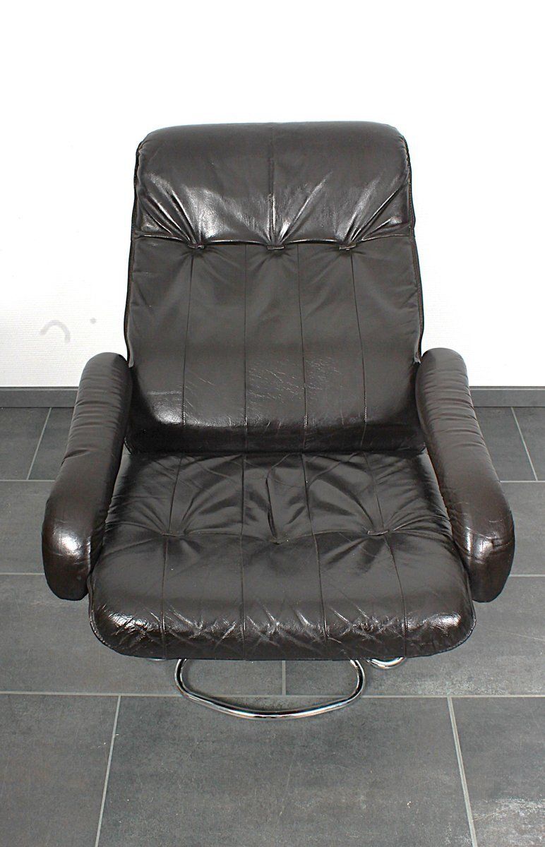 Set Of Lounge Chair And Ottoman In Dark Brown Leather, From Unico 1970s, Set Of 2 photo vinterior