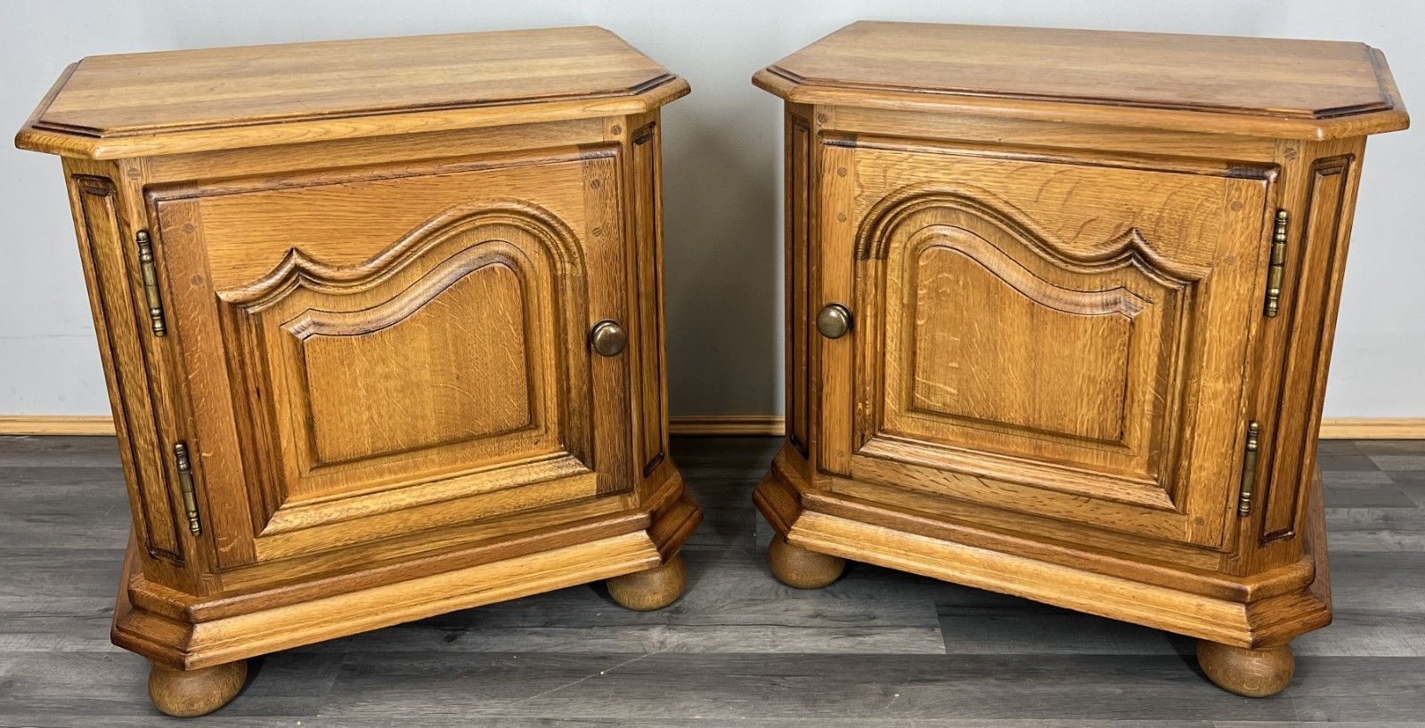 Pair Of Bedside Tables Vintage French Nightstands Carved Door Cabinets Lot 4289 photo furniture