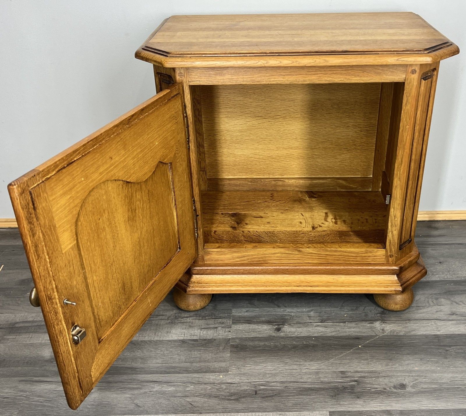 photo for sale Pair Of Bedside Tables Vintage French Nightstands Carved Door Cabinets Lot 4289