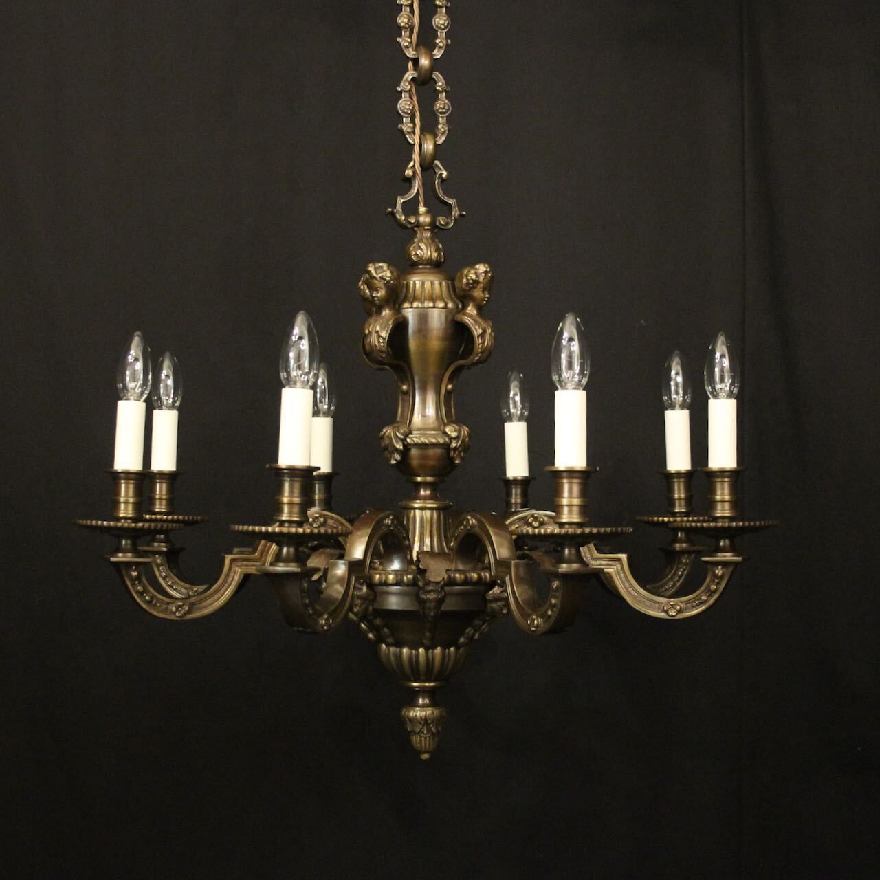 French Bronze 8 Light Antique Chandelier photo vintage
