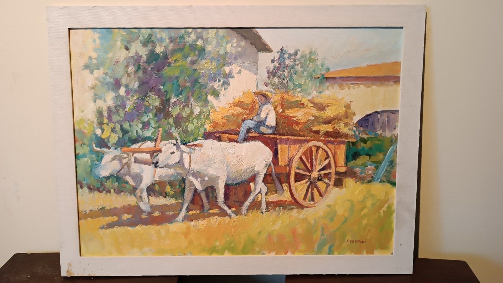 Oil Painting On Canvas From The 60s/70s Signed P.Coppini Tuscan Countryside photo furniture