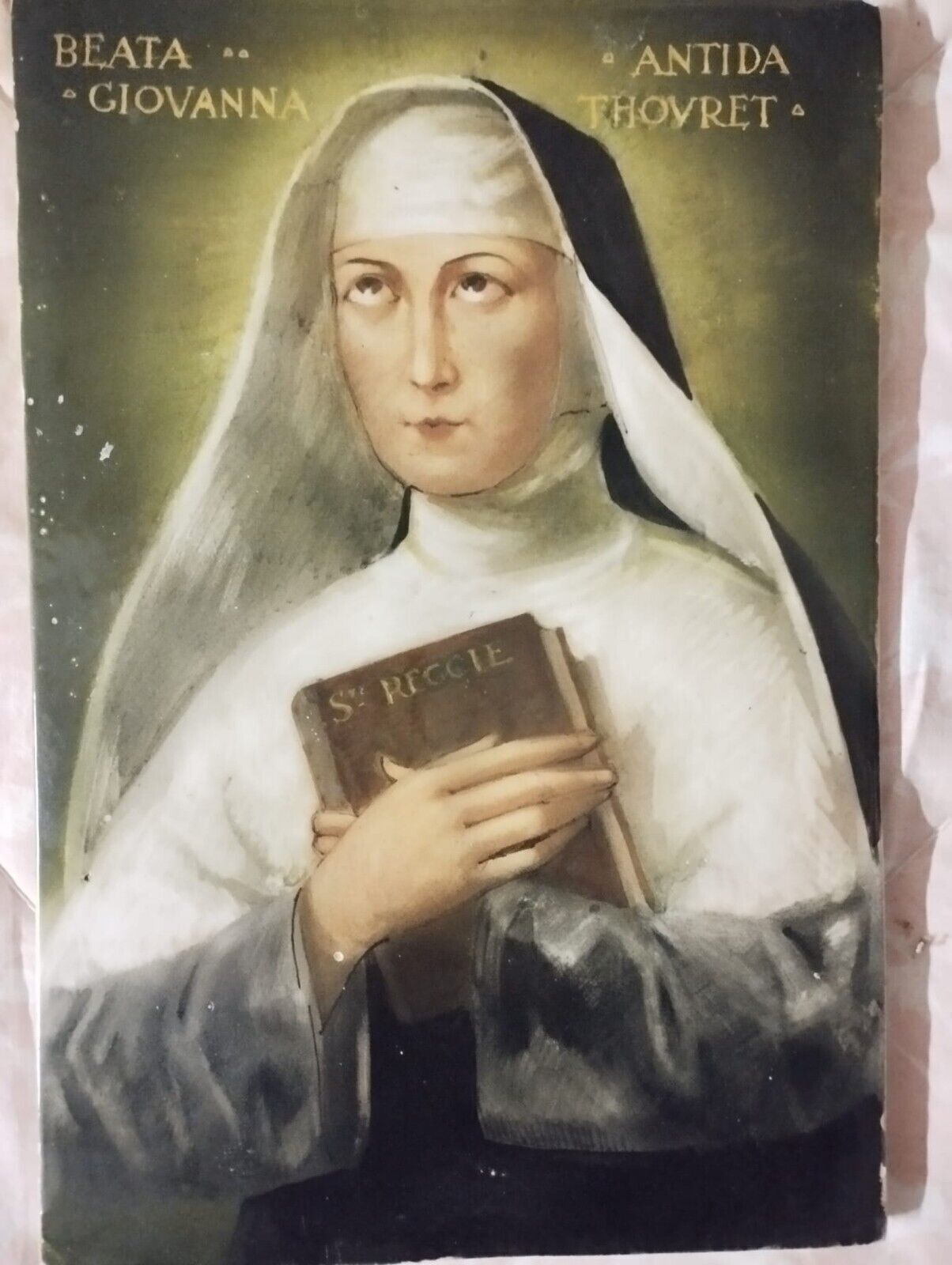 Painted Majolica Plaque Saint Giovanna Antida Thouret 19th Century photo for sale