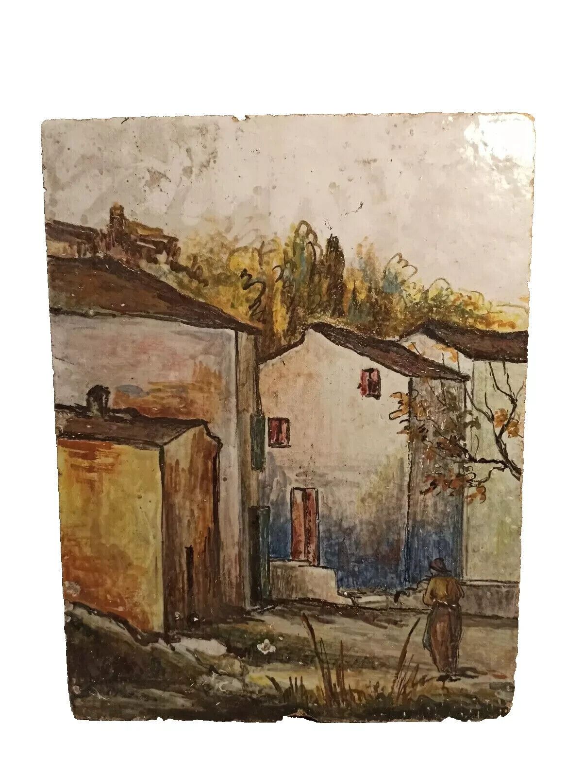 Antique Ceramic Plaque Terracotta Majolica 1940s   40 Cm X 35 Cm