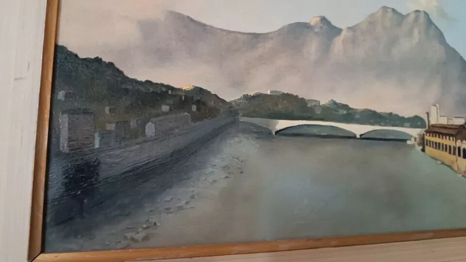 Oil Painting On Canvas From The 70s Signed Nava Lake River Mountains photo 104.0