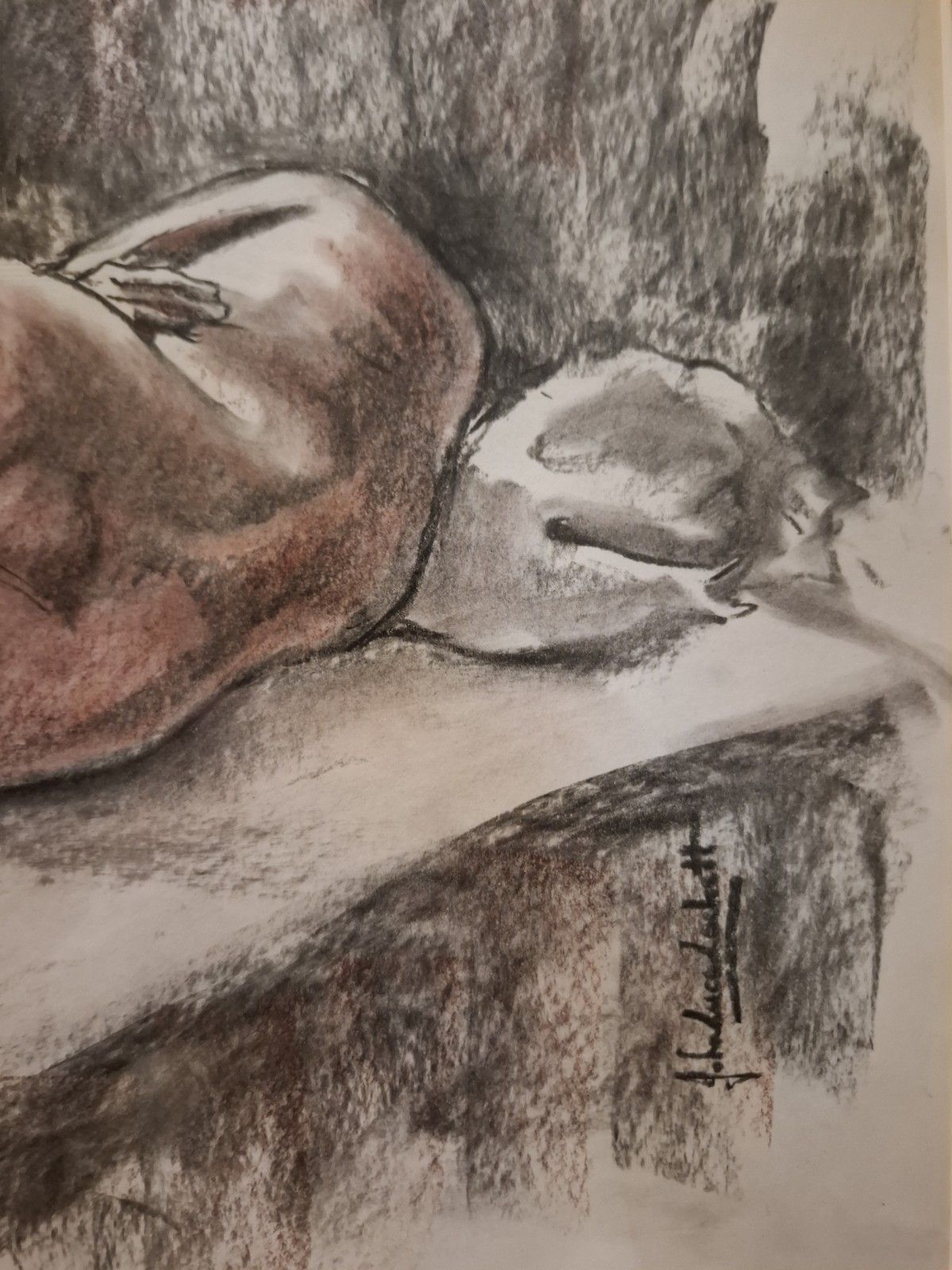 Contemporary John Luce Lockett Charcoal & Chalk Picture Pillow Talk Nude photo vinterior