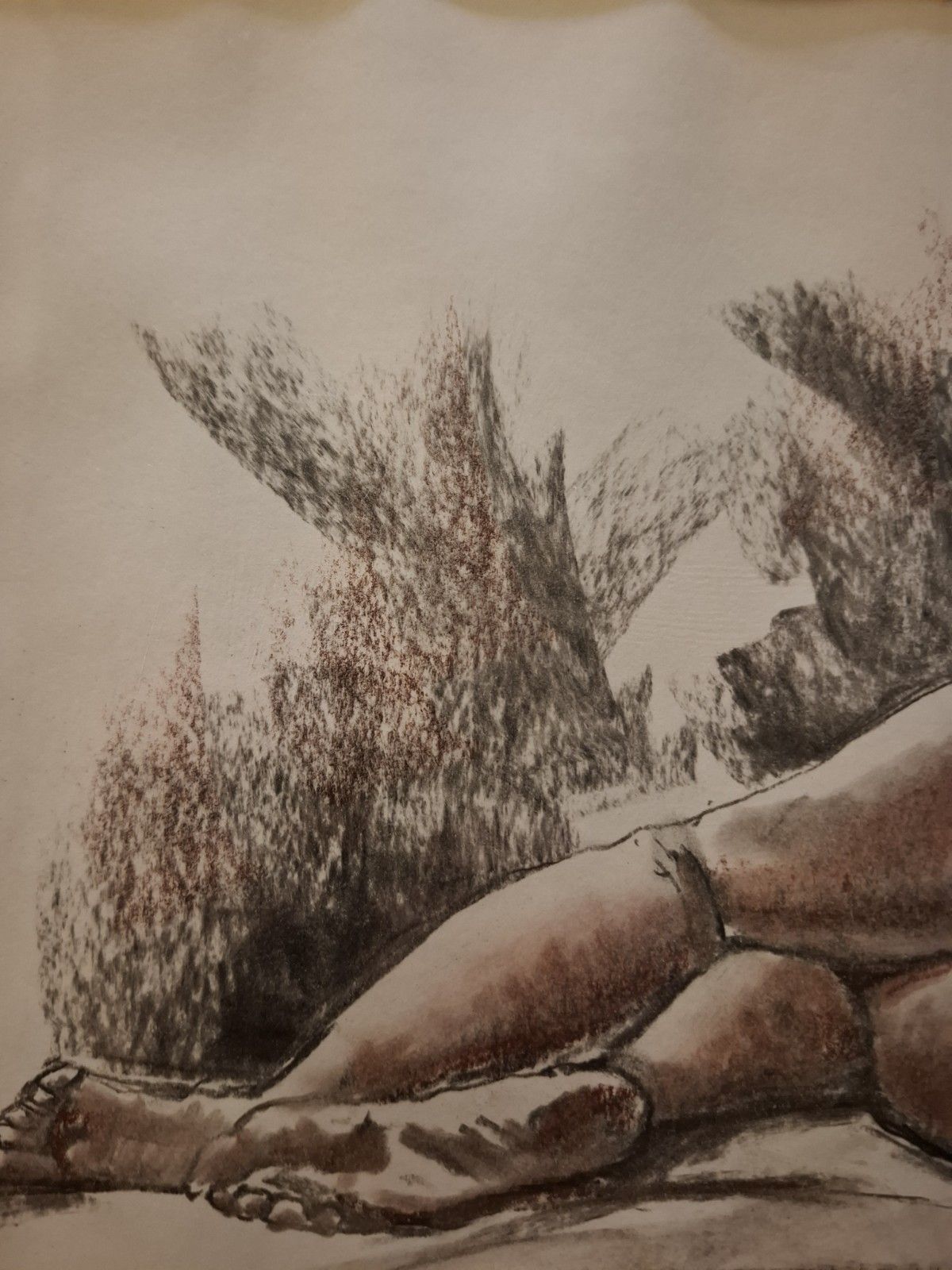 photo for sale Contemporary John Luce Lockett Charcoal & Chalk Picture Pillow Talk Nude