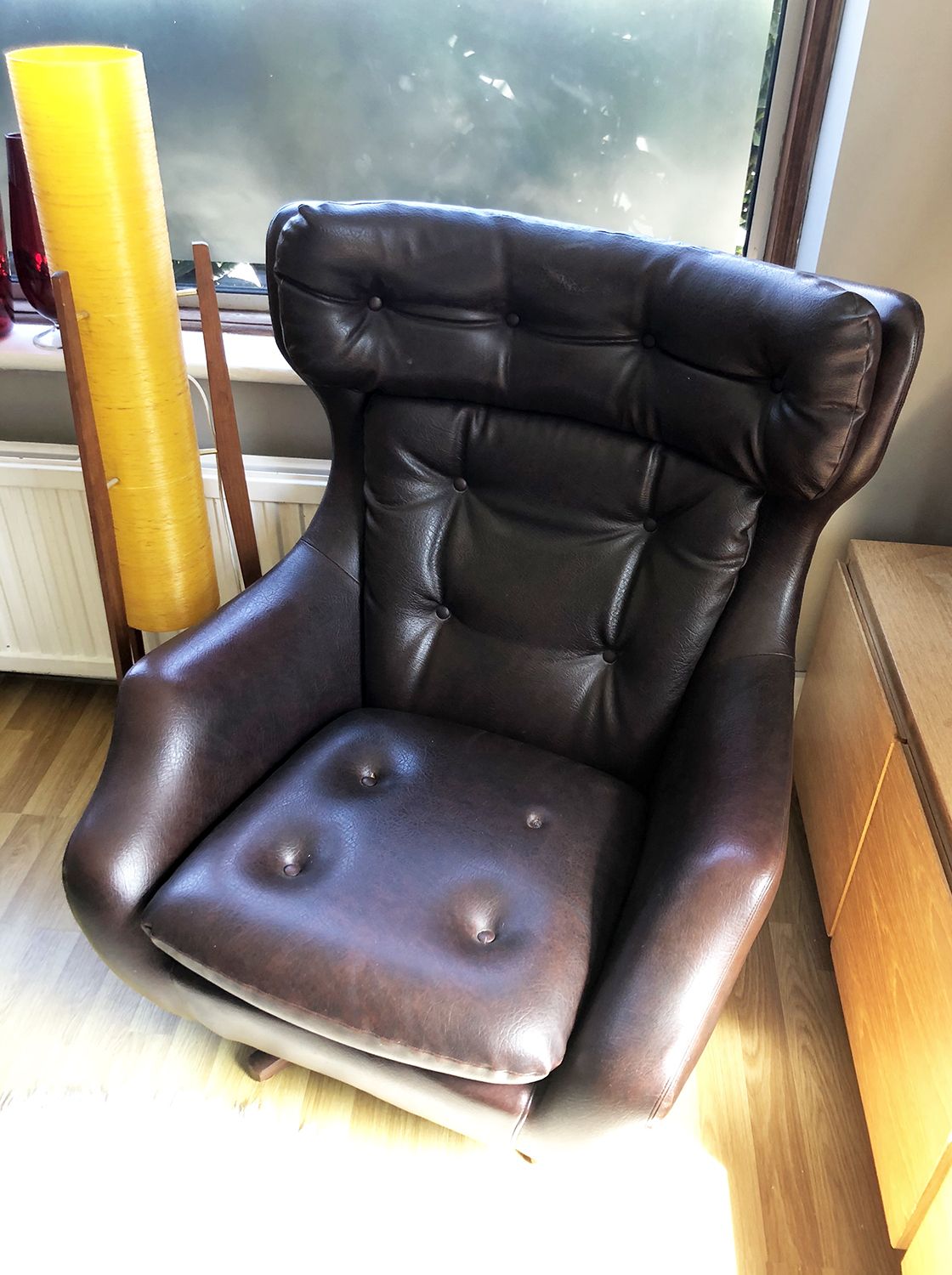 Parker Knoll Statesman Chair Tilt/Swivel Wooden Base, Brown Leather photo furniture