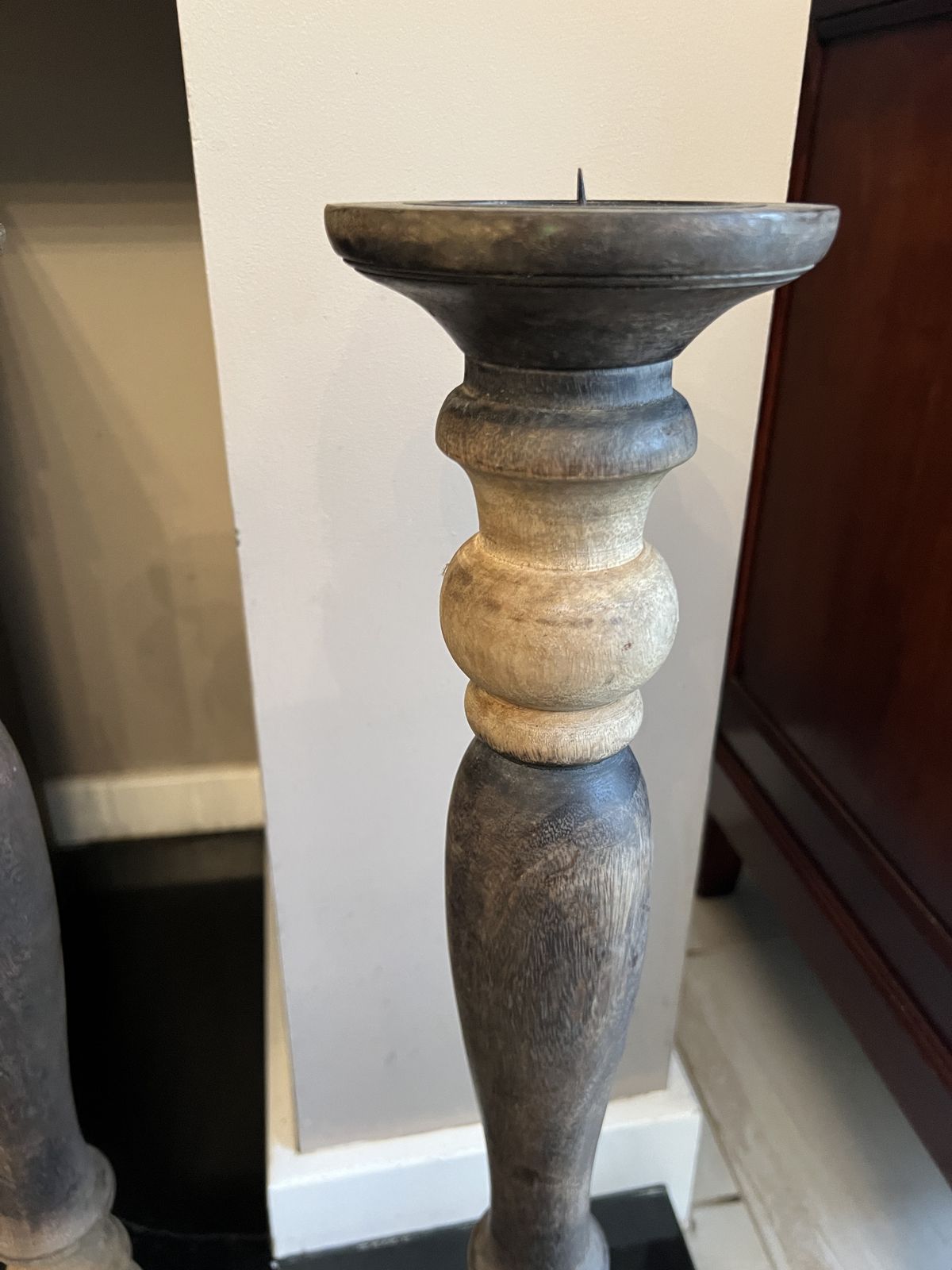 Pair Of Vintage European Wooden Pillar Candle Holders photo buy