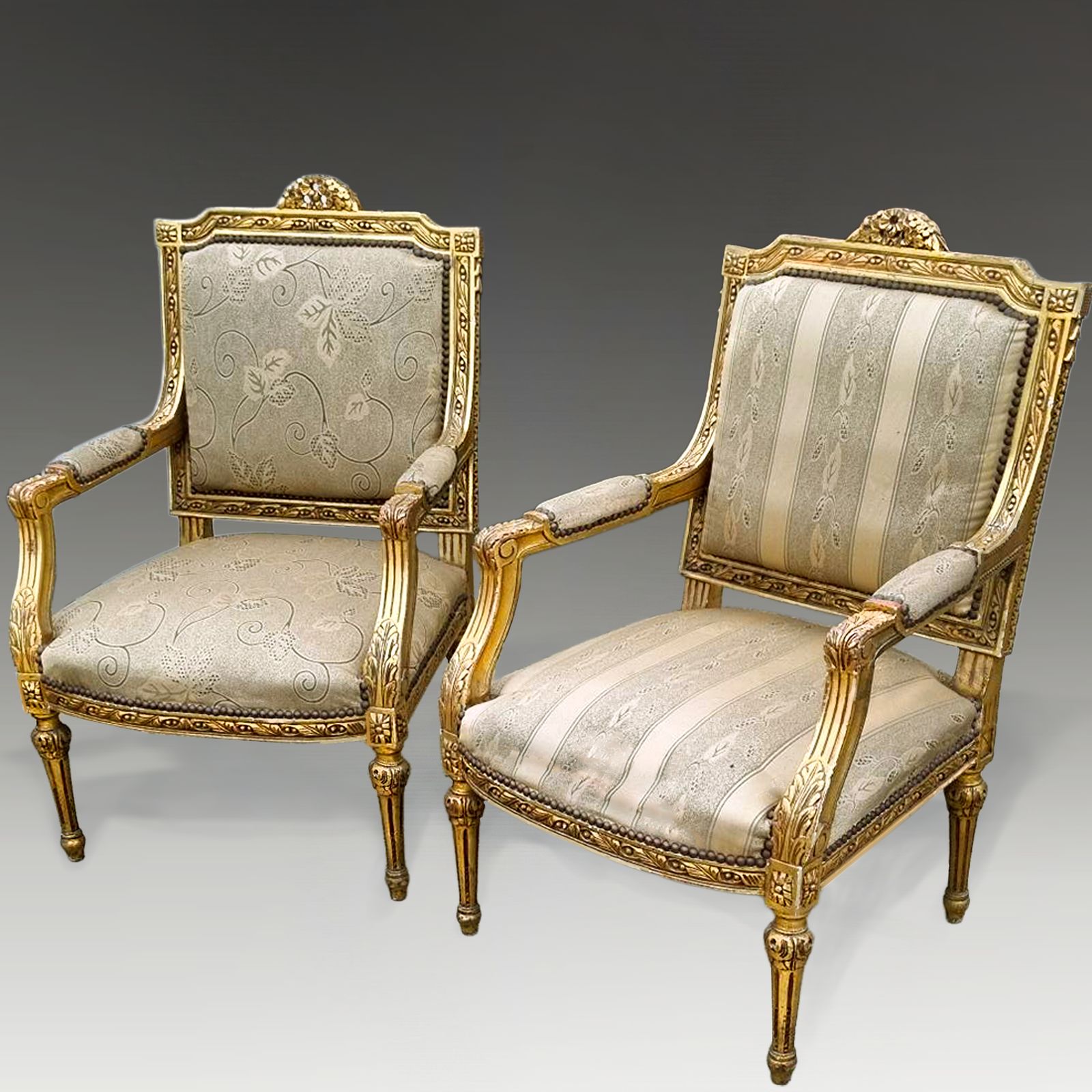 Antique Pair Of French Louis XVI Gold Leaf Fauteuils. photo furniture