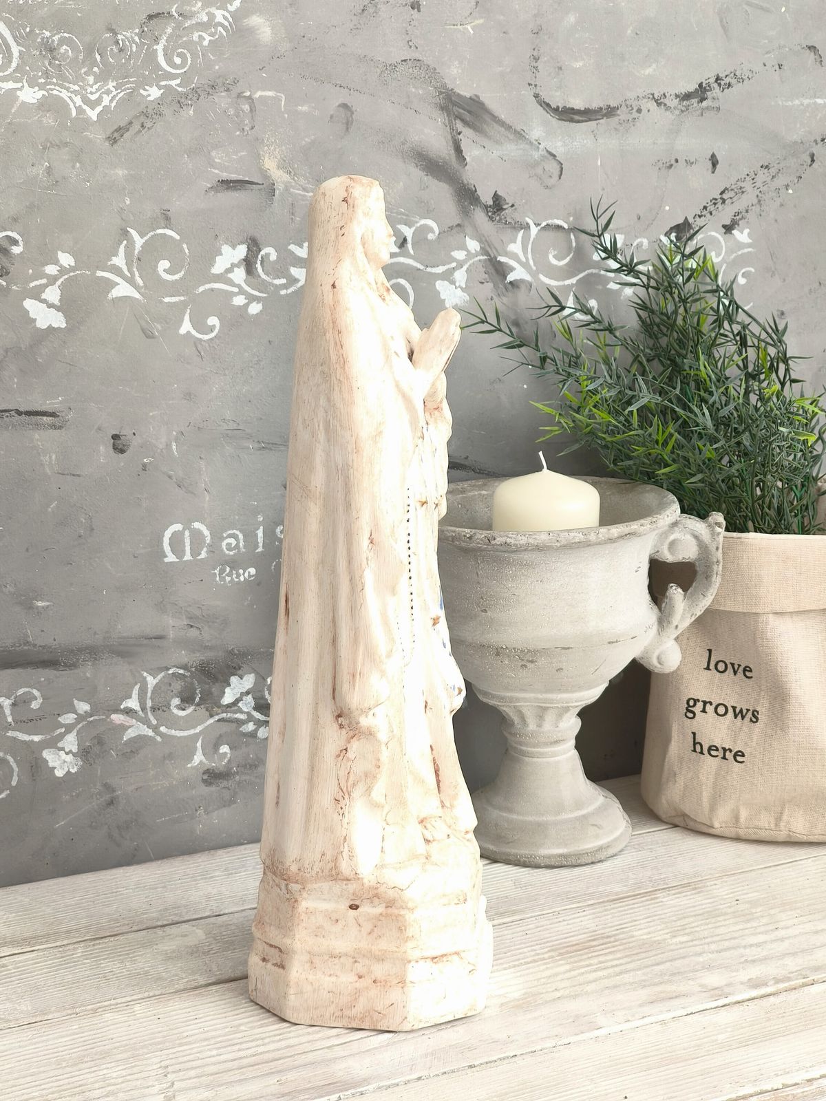 Vintage French Chalkware Madonna Statue, Plaster Virgin Mary Sculpture photo 83.0