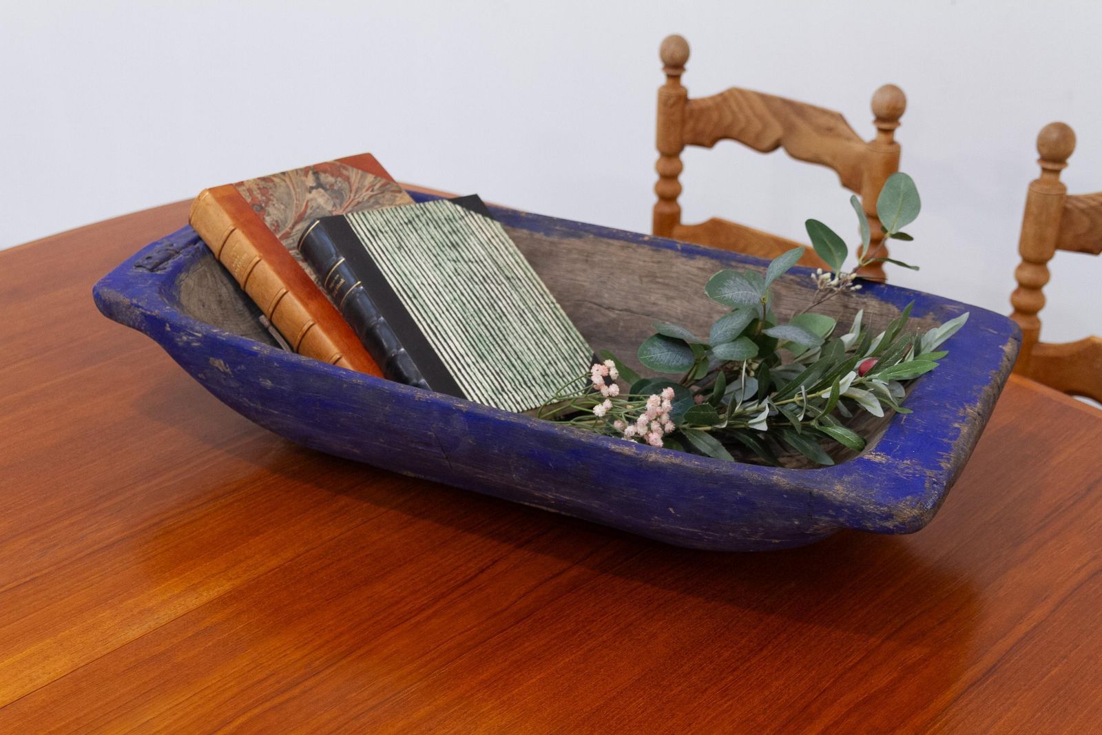 Large Blue Antique Swedish Folk Art Wooden Trough, Late 1800s. photo for sale