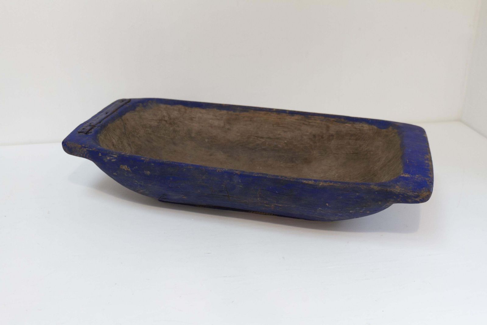 Large Blue Antique Swedish Folk Art Wooden Trough, Late 1800s. photo vinterior