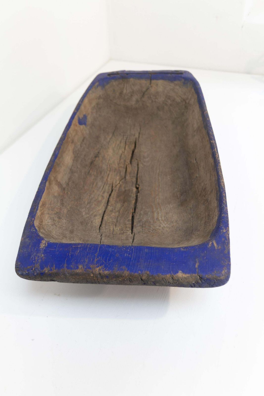 Home Decor Large Blue Antique Swedish Folk Art Wooden Trough, Late 1800s. photo