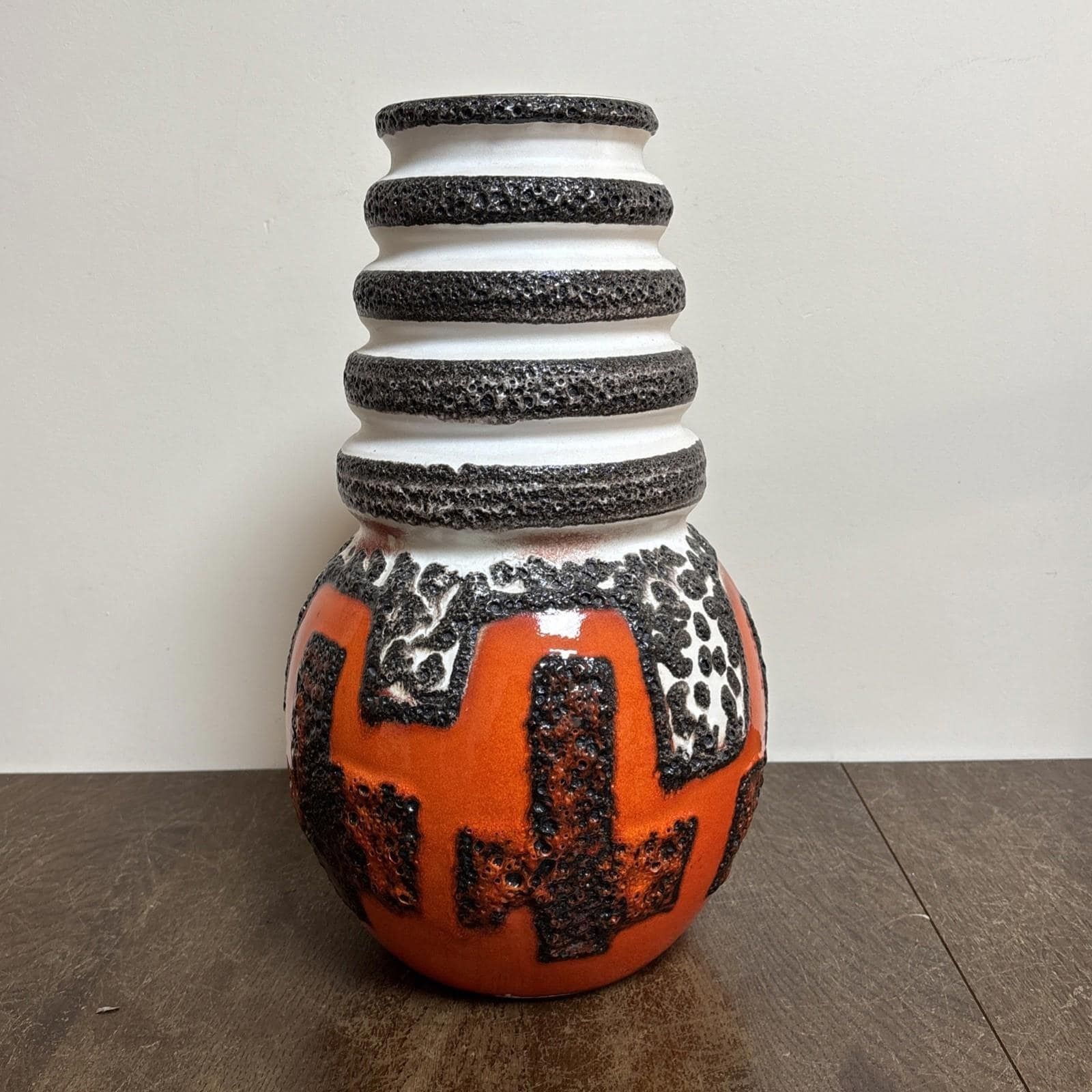 West German Fat Lava Vase – 40cm Tall   Mcm Retro Orange And Black Vase