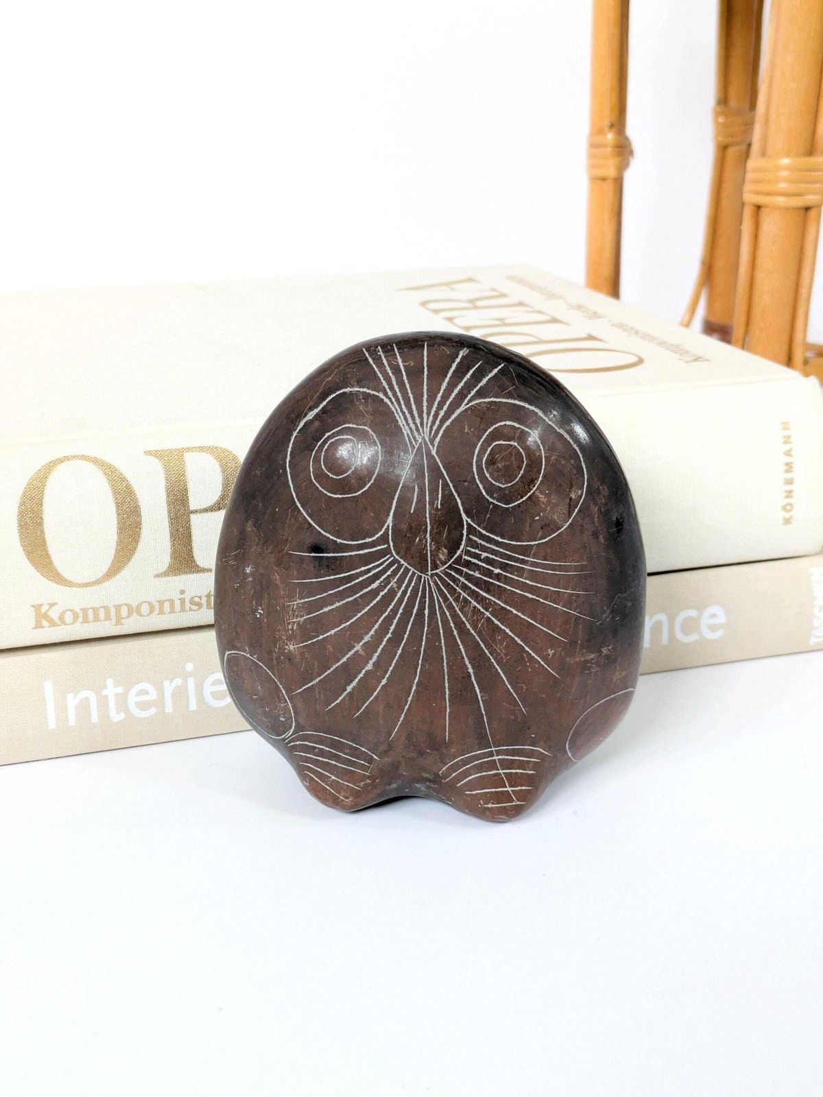 Vintage Mexican Barro Negro Owl Figurine, Oaxaca Black Clay Pottery, Hand Carved Sgraffito Folk Art, 1970s