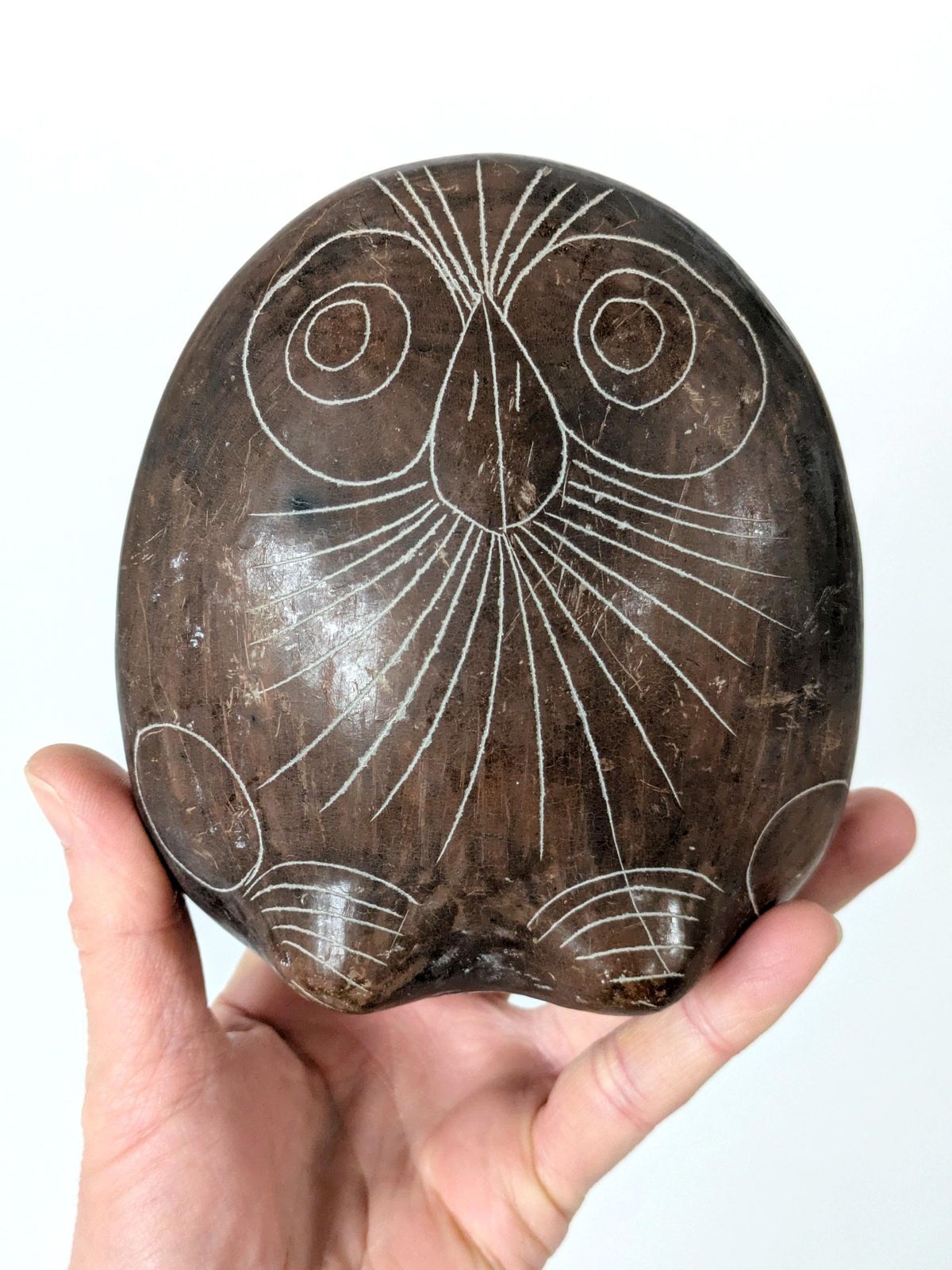 Vintage Mexican Barro Negro Owl Figurine, Oaxaca Black Clay Pottery, Hand Carved Sgraffito Folk Art, 1970s photo buy