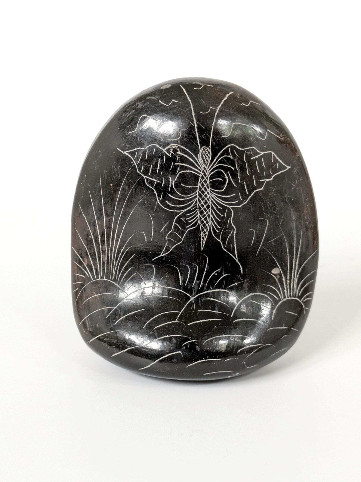 Vintage Mexican Barro Negro Owl Figurine, Oaxaca Black Clay Pottery, Hand Carved Sgraffito Folk Art, 1970s photo vintage