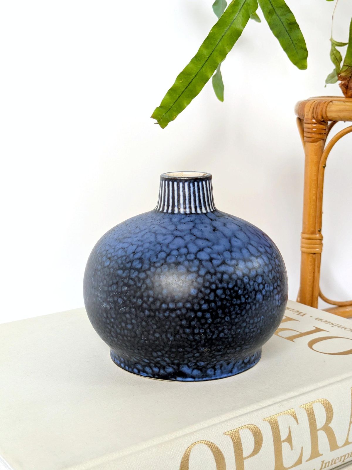 photo buy Vintage Thoms Keramik Vase, German Midcentury Pottery, Blue Splatter Glaze, Modernist Studio Art Ceramic, 1960s–1970s