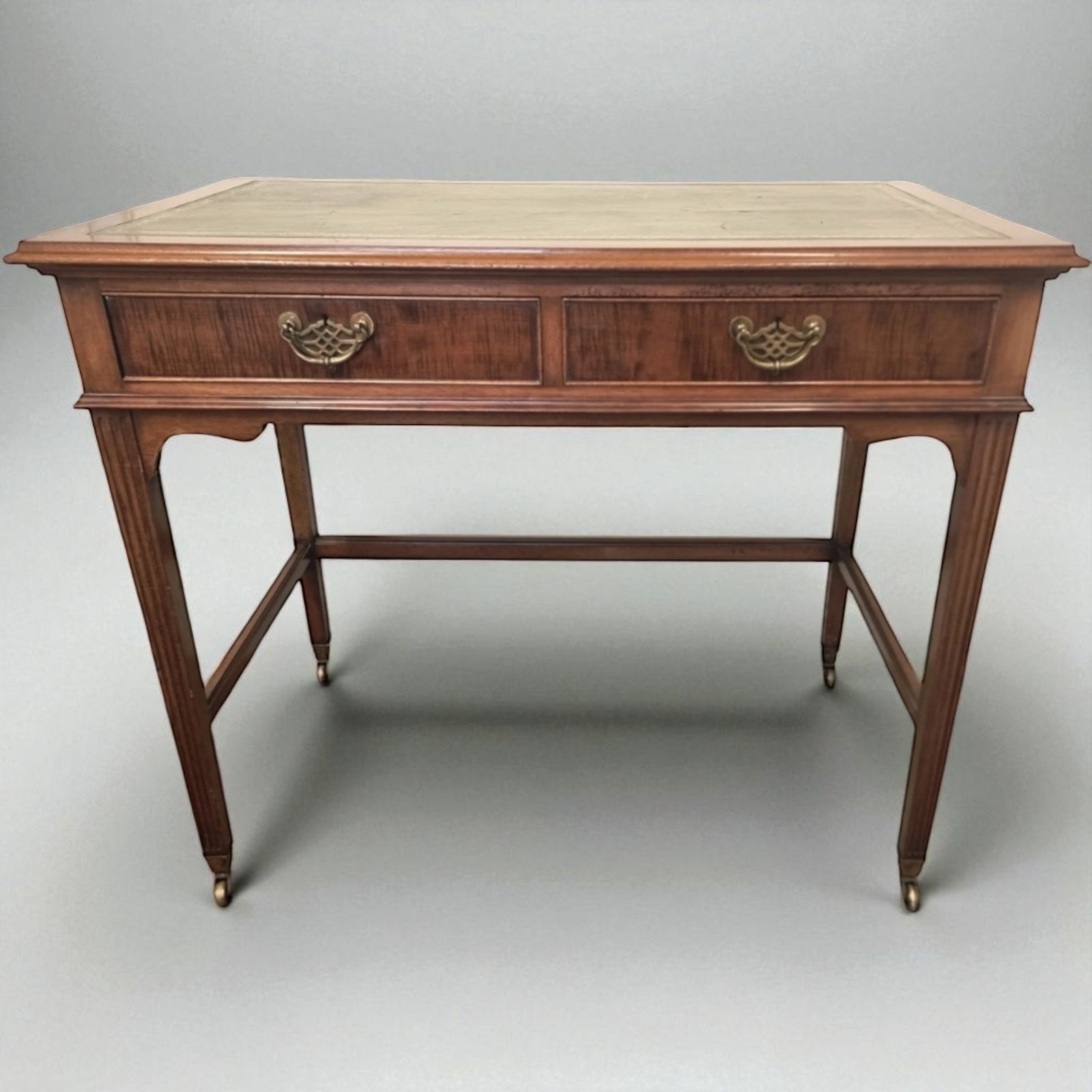 Stamped Gillows Of Lancaster Victorian Inlaid Mahogany Writing Desk On Brass Castors photo Furniture