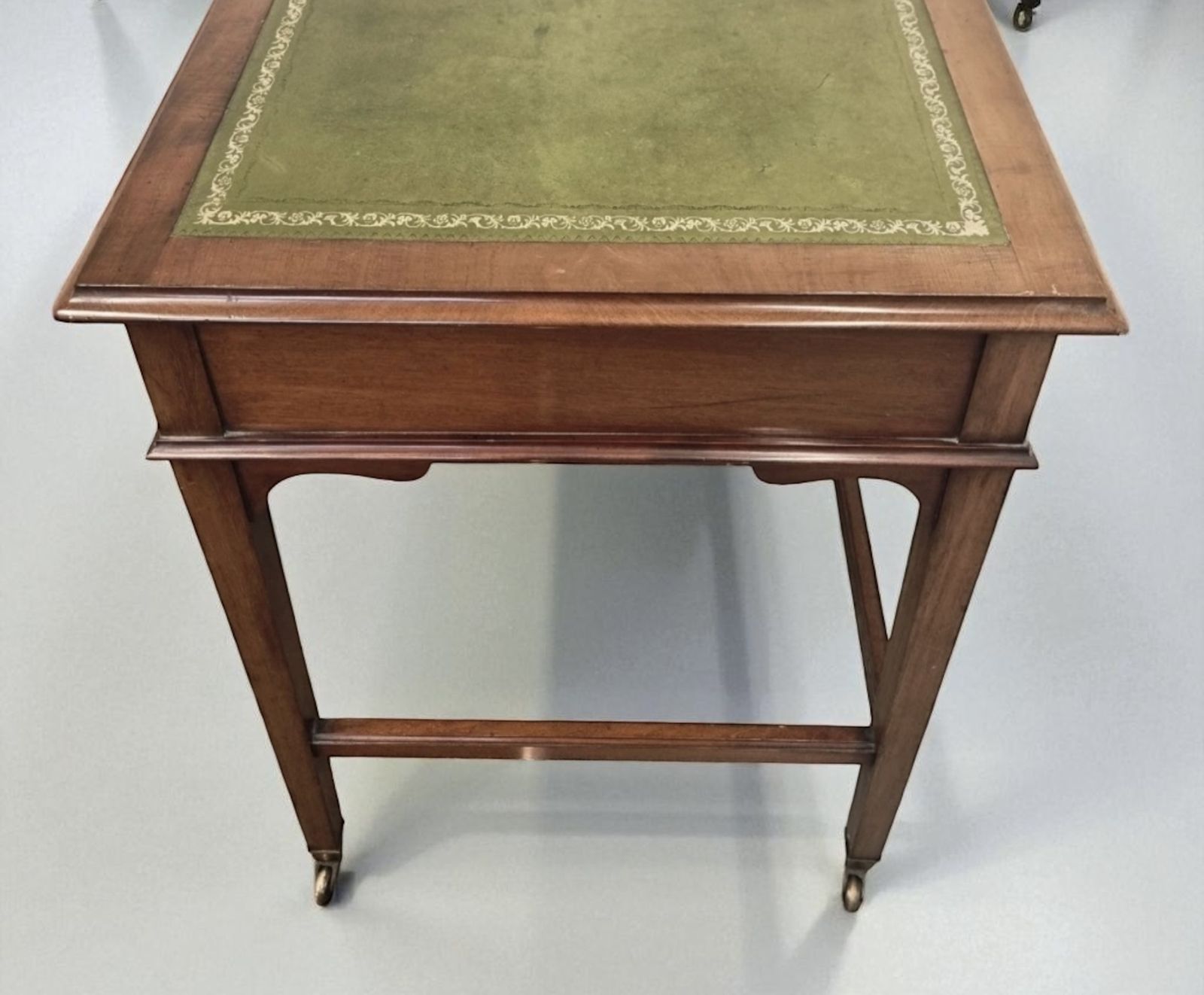 Stamped Gillows Of Lancaster Victorian Inlaid Mahogany Writing Desk On Brass Castors photo vintage