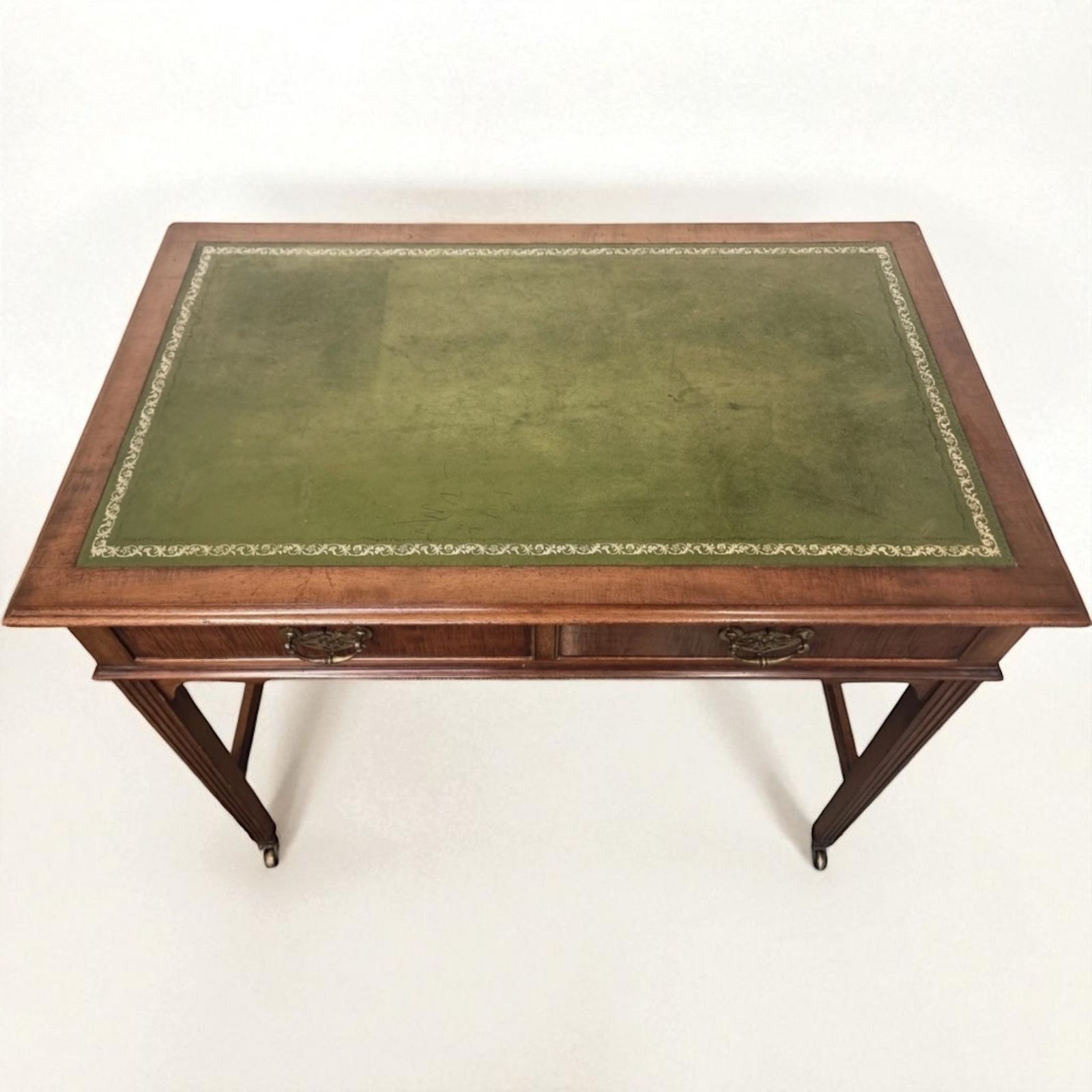 photo furniture Stamped Gillows Of Lancaster Victorian Inlaid Mahogany Writing Desk On Brass Castors