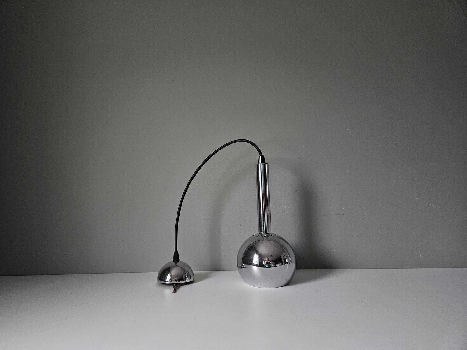 Mid Century Modern Pendant Light, Vintage Chrome Pendant Lamp, Meblo Guzzini Lamp, Chrome Ceiling Light, Space Age Lamp, Cascade Light photo furniture