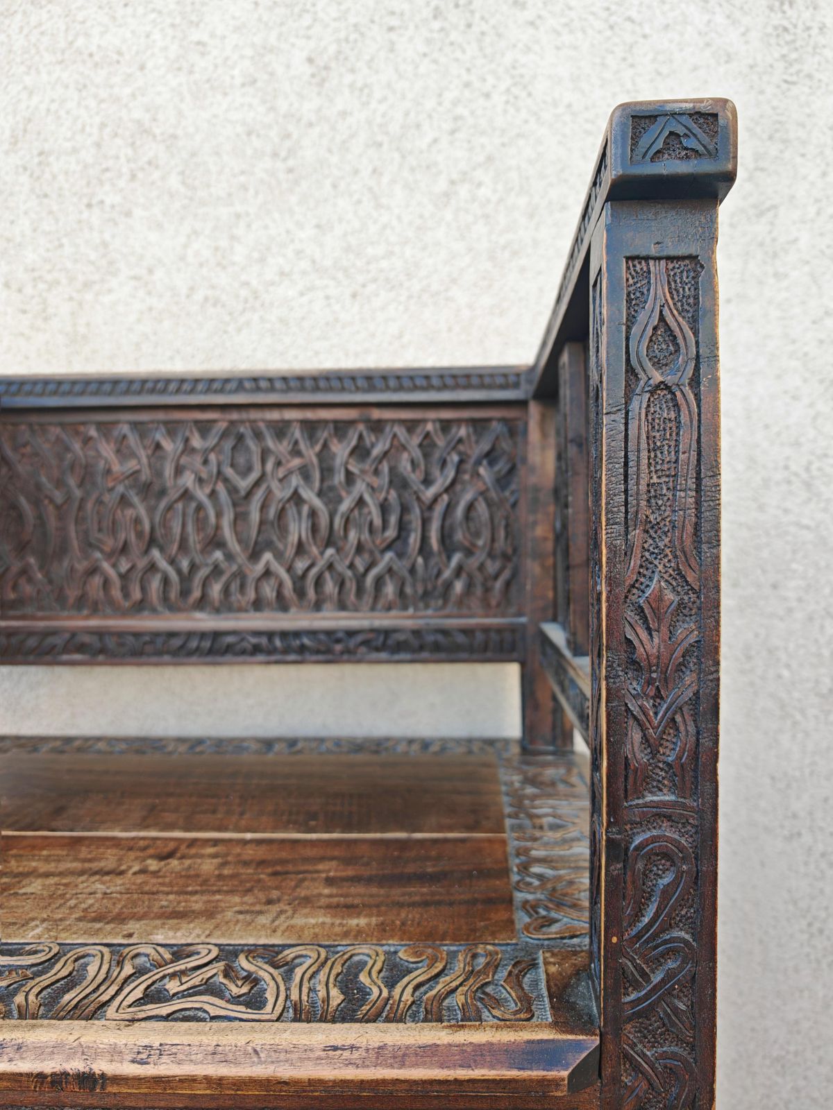 Antique Hand Carved Moorish Armchair In Solid Oak, Spain 19th Century photo 2400.0