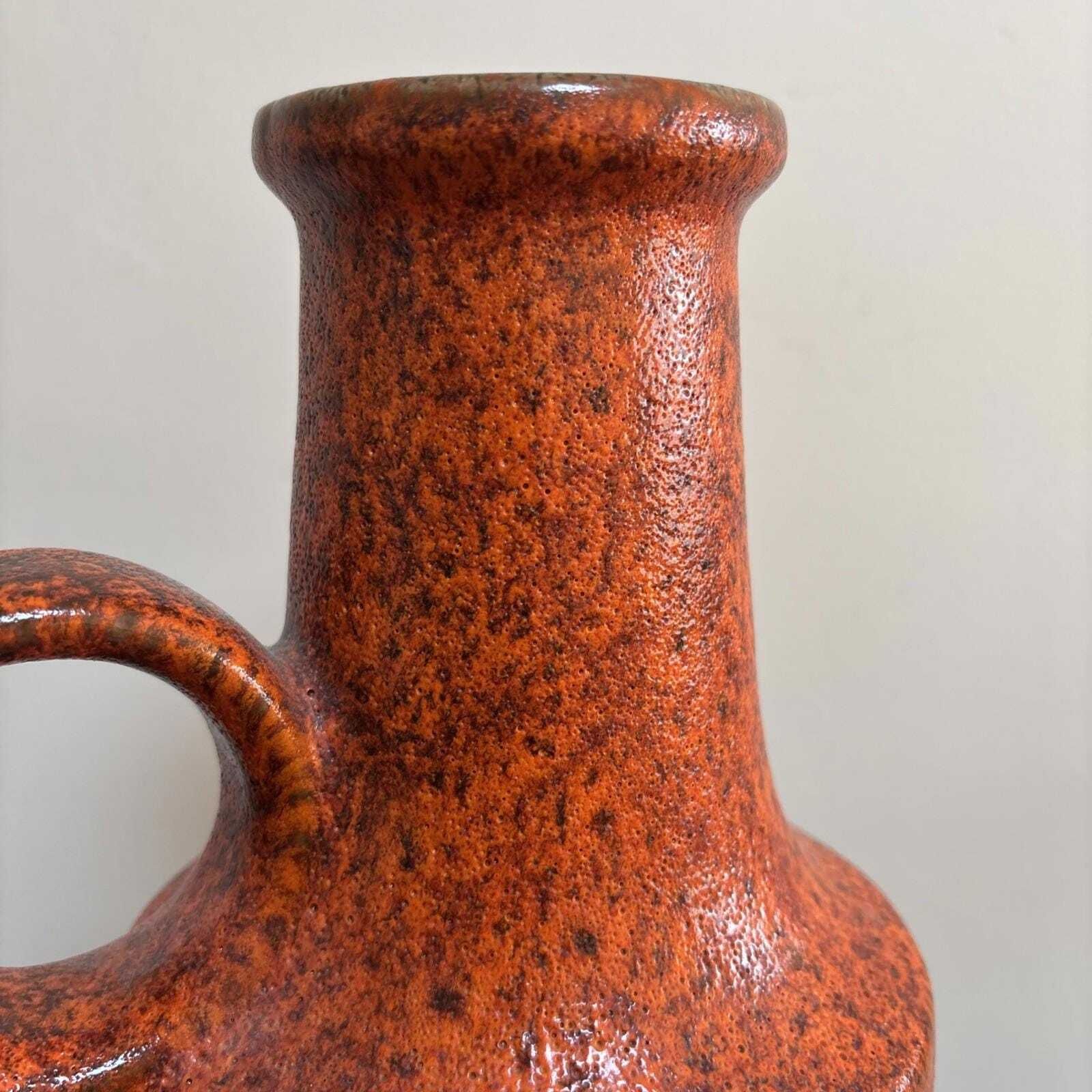 West German Fat Lava Vase, 40cm Tall, Red & Brown Glazed Ceramic, 412  40 photo for sale