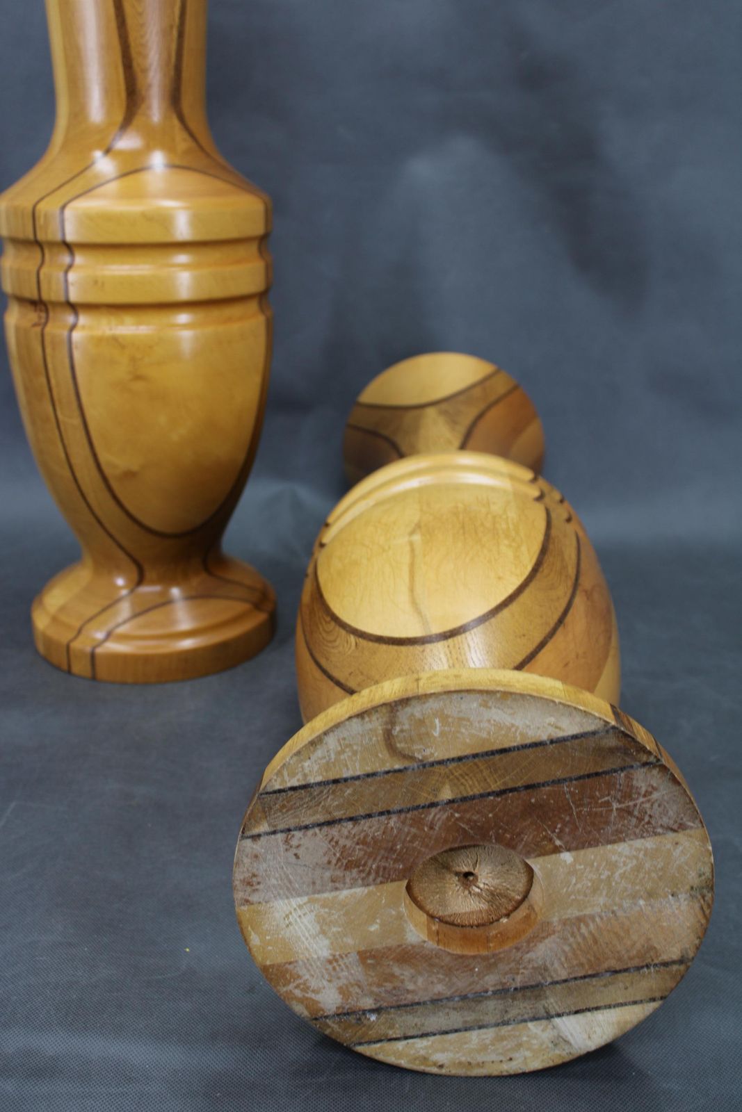 Pair Of Large Czechoslovakian Wooden Vases, Mixed Woods, 1960s photo buy