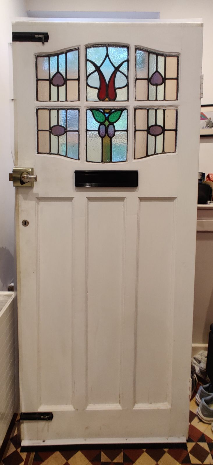 Antique 1920s Stained Glass Front Door Reclaimed Period photo for sale
