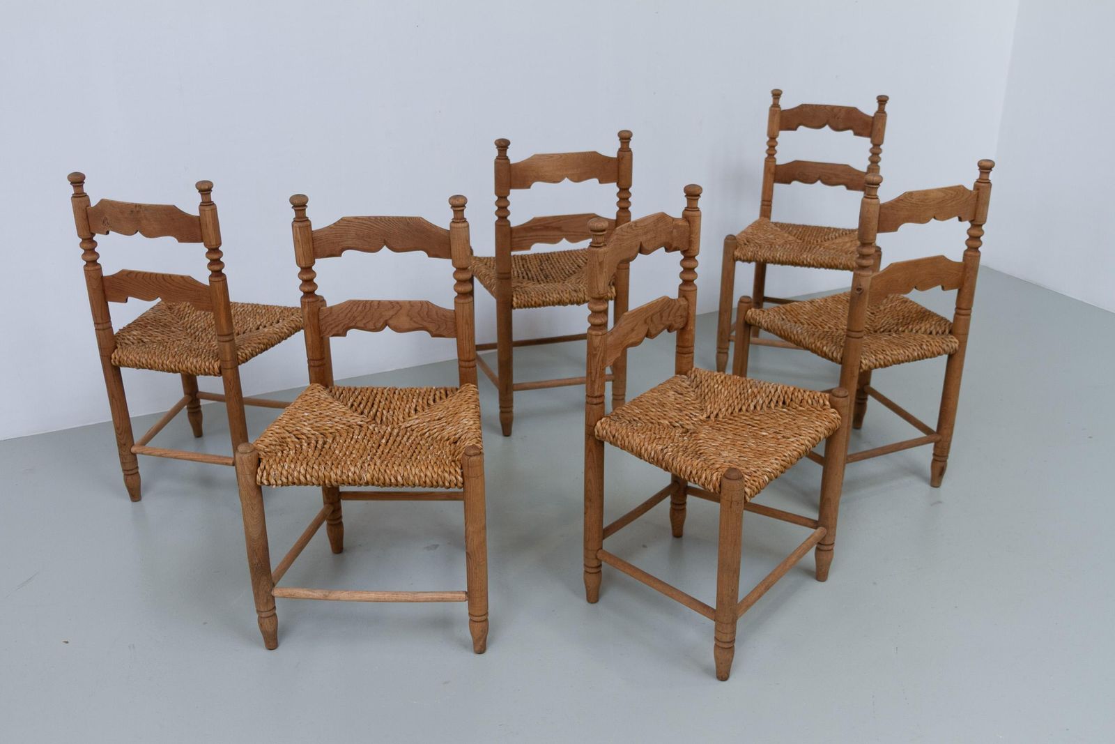 2655.0 Danish Oak And Seagrass Chairs By Hans Dau, Set Of 6. 1940s. photo