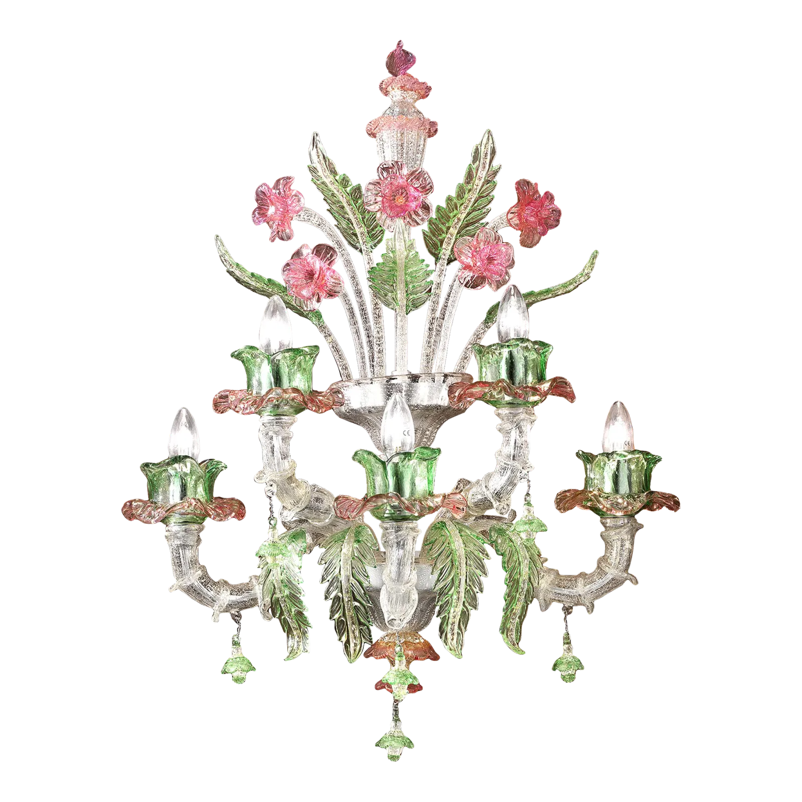 Venetian Floral “Cà Rezzonico” Murano Glass Wall Sconce With Silver Leaf
