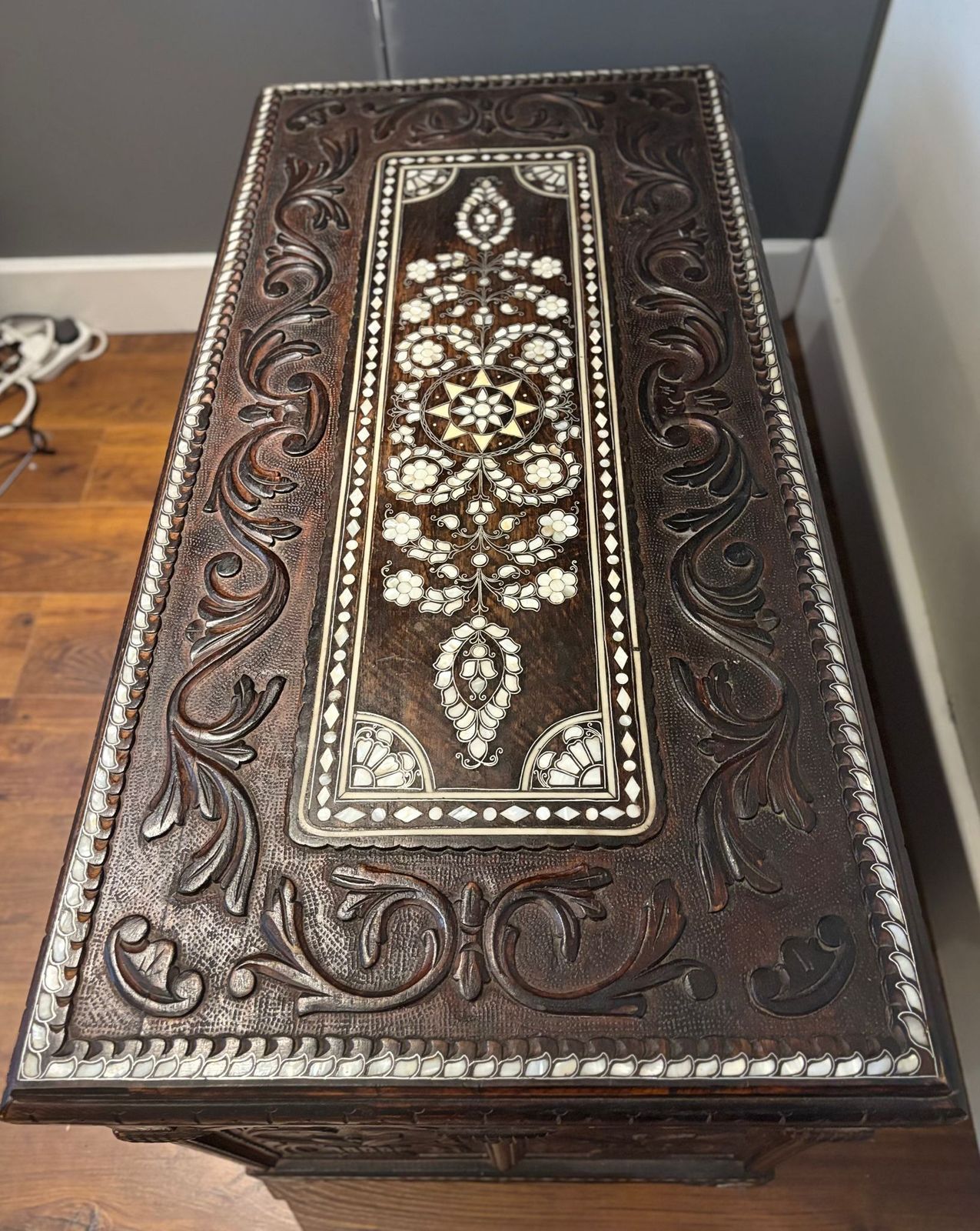 Turkish Artisan Chest: Mother Of Pearl & Walnut Masterpiece