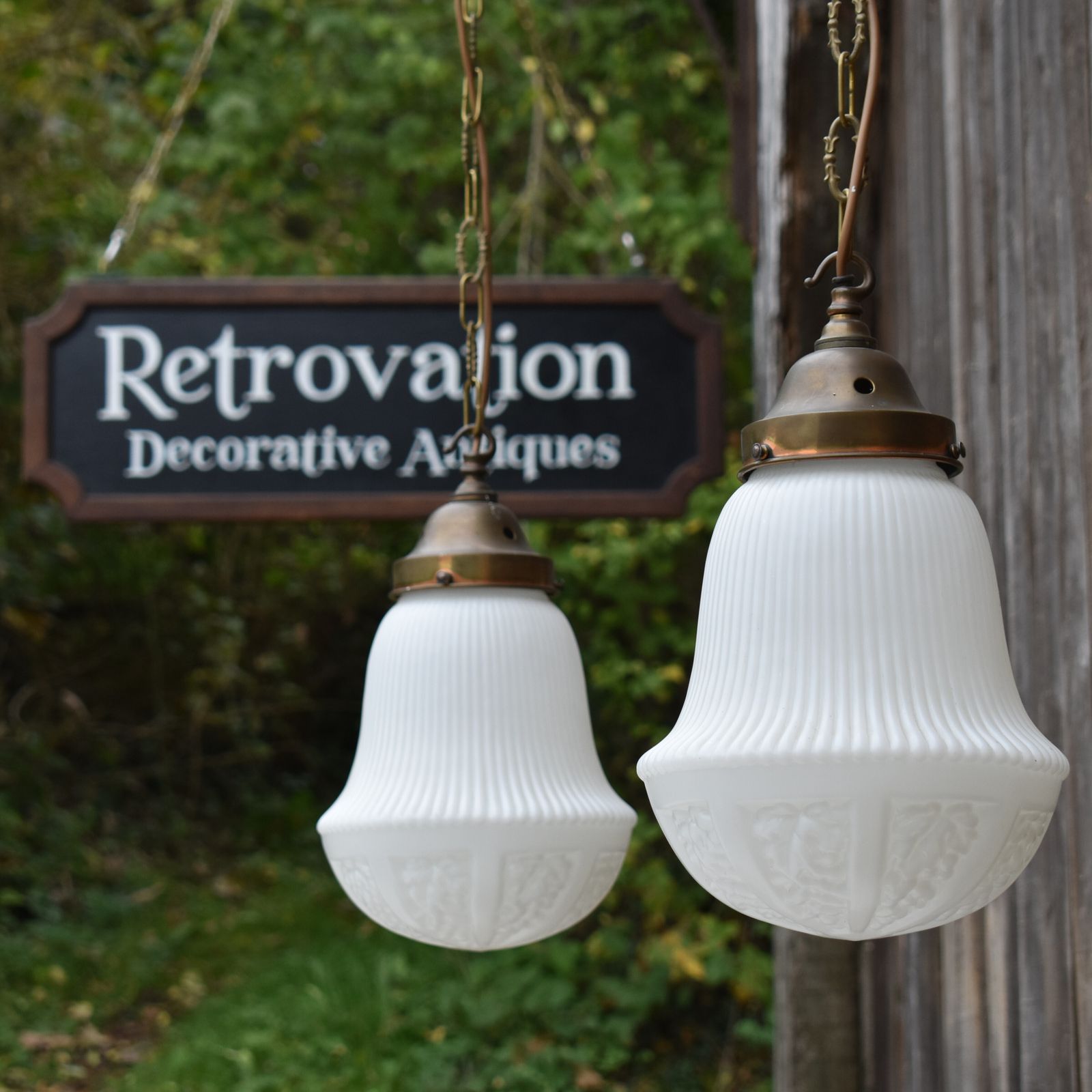 Antique Early 20th Century Grape Embossed Opaline Glass Chapel Church Light Pair